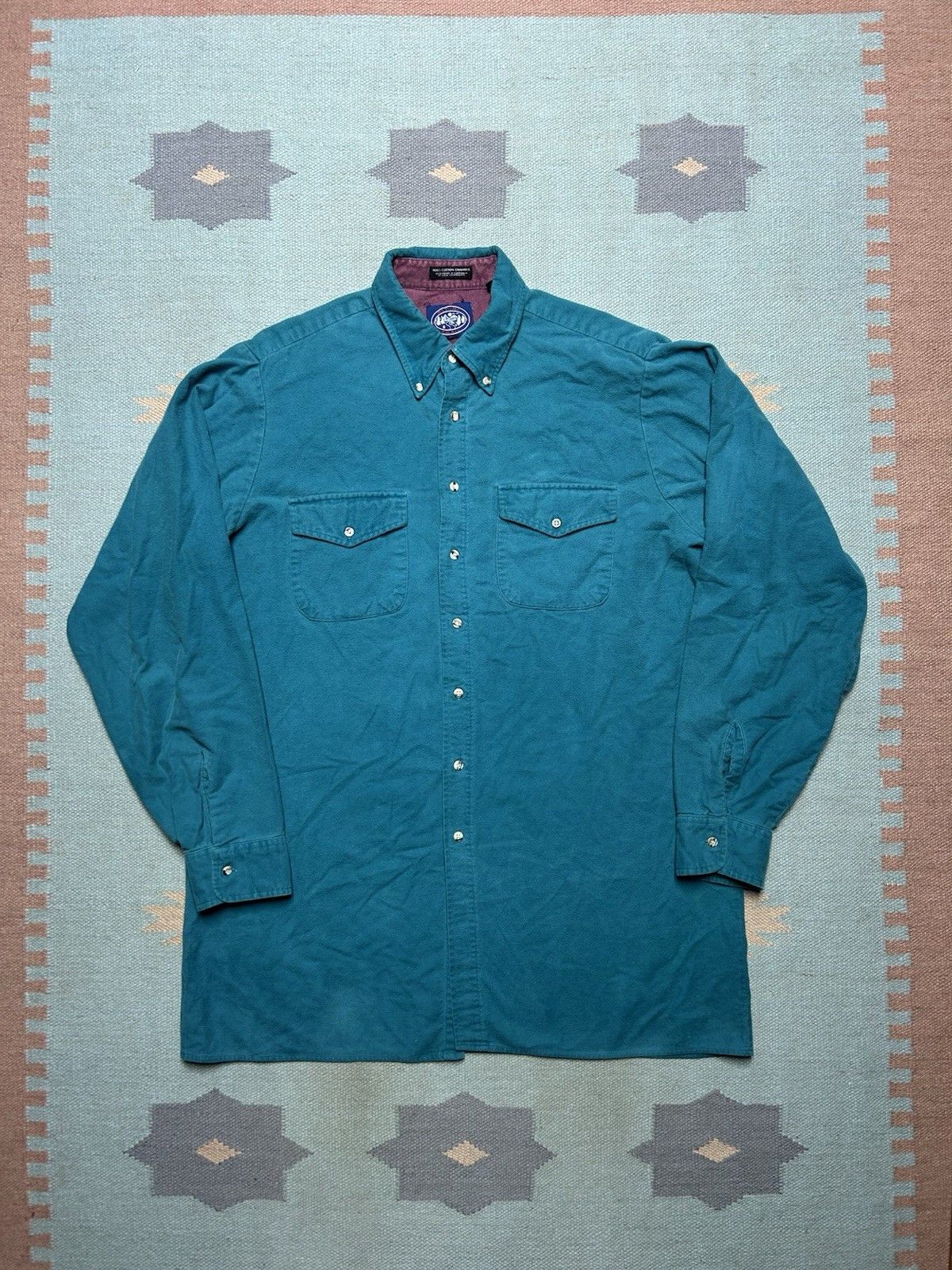 Vintage Vintage button shirt chamois cotton soft turquoise XL tall Size US XL / EU 56 / 4 - 1 Thumbnail