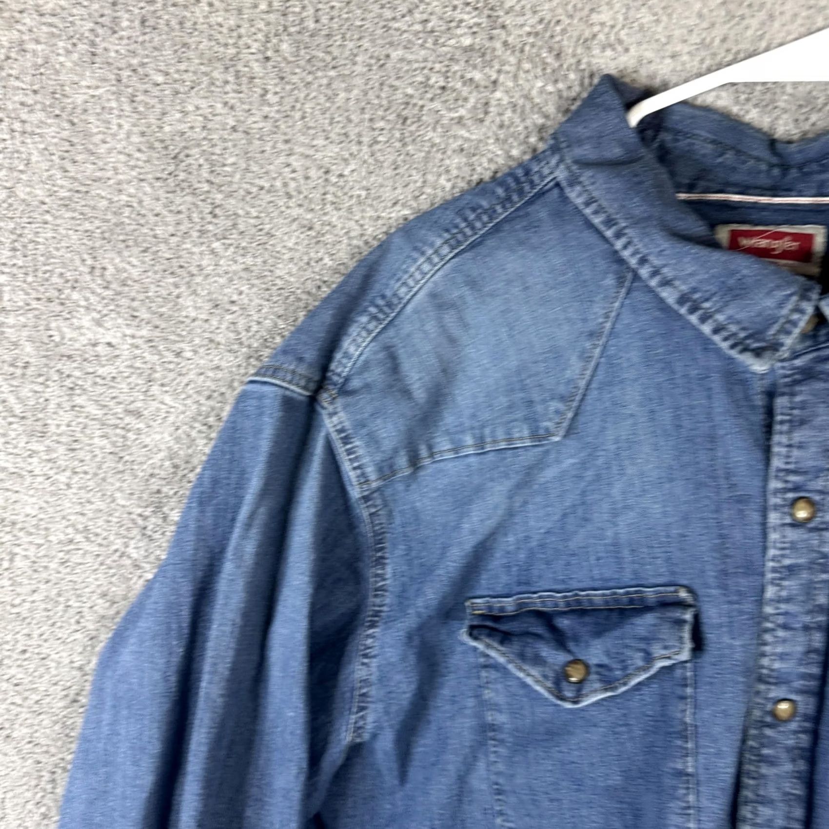 Wrangler Wrangler Shirt Mens 3XL Blue Denim Western Pearl Snap Long Sleeve Cowboy Ranch Size US XXL / EU 58 / 5 - 5 Thumbnail