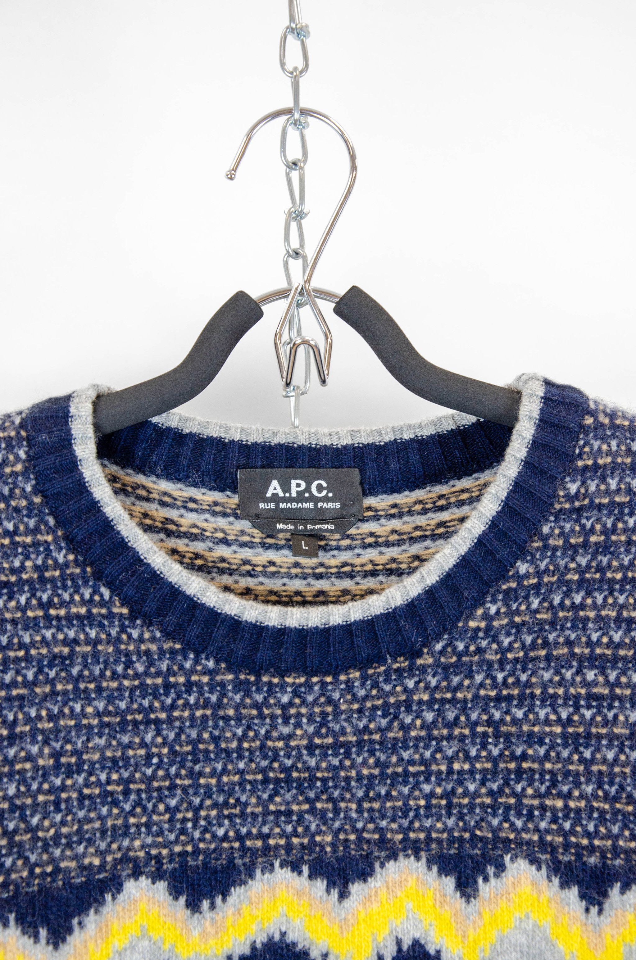 A.P.C. A.P.C. Ben Jacquard Wool Sweater Navy - Size L Size US L / EU 52-54 / 3 - 8 Thumbnail