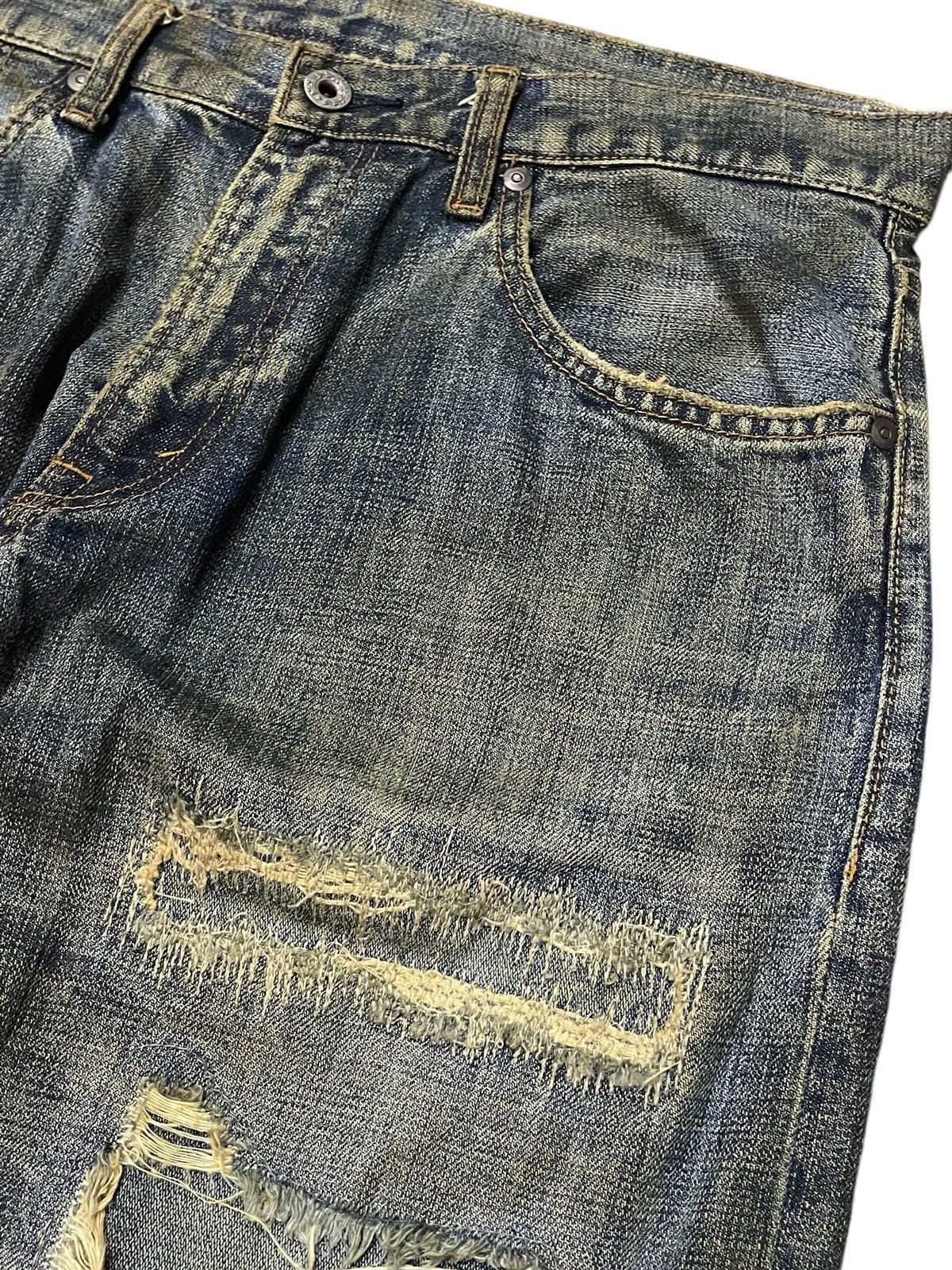 20471120 × 5351 POUR LES HOMMES × Hysteric Glamour Boro 🇯🇵 Brand Heavy Stitched Repaired Distressed Mud Jeans Size US 34 / EU 50 - 8 Thumbnail