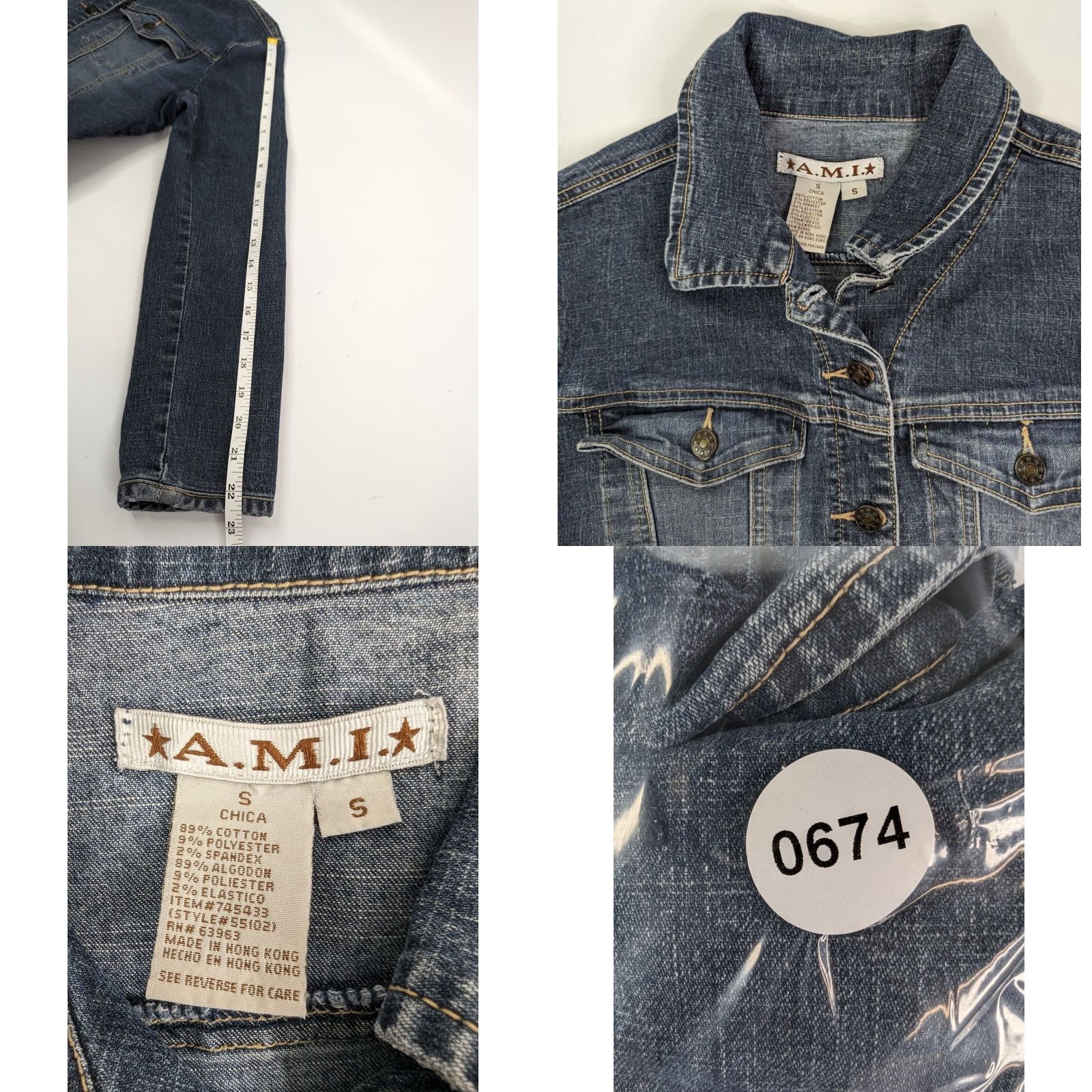 Denime VINTAGE A.M.I. Denim Jacket Jacket Blue Denim Short Long Sleeve Women S Small Button Casual 100% Cotton Denim 90s? Size S / US 4 / IT 40 - 8 Thumbnail