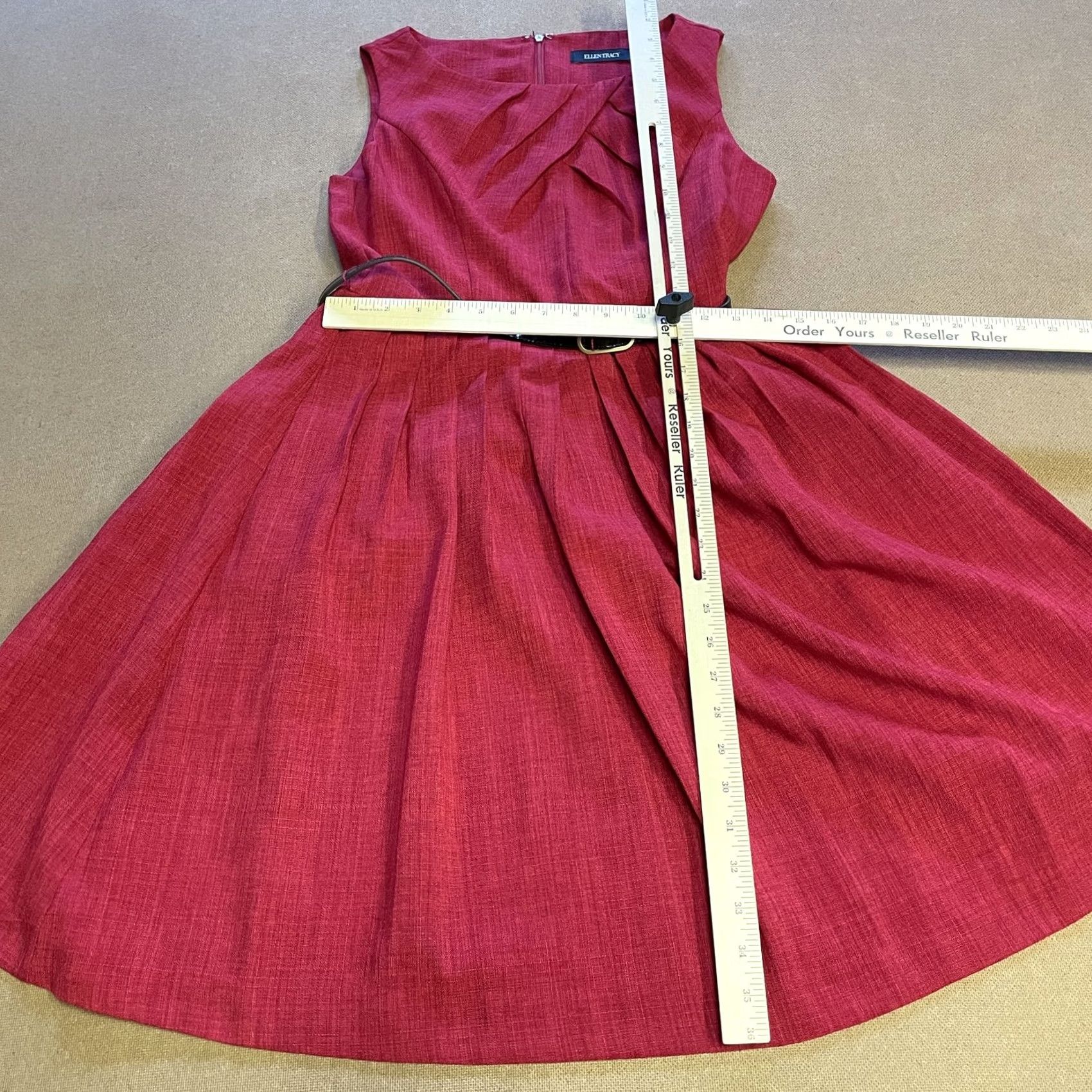Ellen Tracy Ellen Tracy Dress Womens Medium Red Fit Flare Sleeveless Pleated Belted Classic Size M / US 6-8 / IT 42-44 - 3 Thumbnail