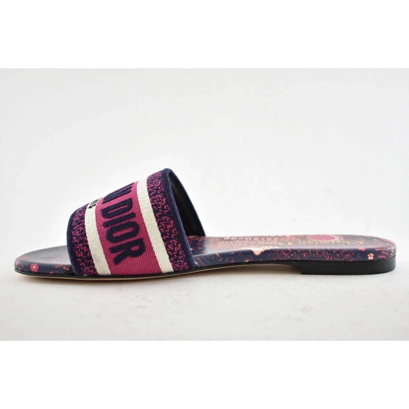 Dior Dway Animals Pink Blue White Logo Slide Mule Flat Sandal 36 Size US 6 / IT 36 - 9 Thumbnail