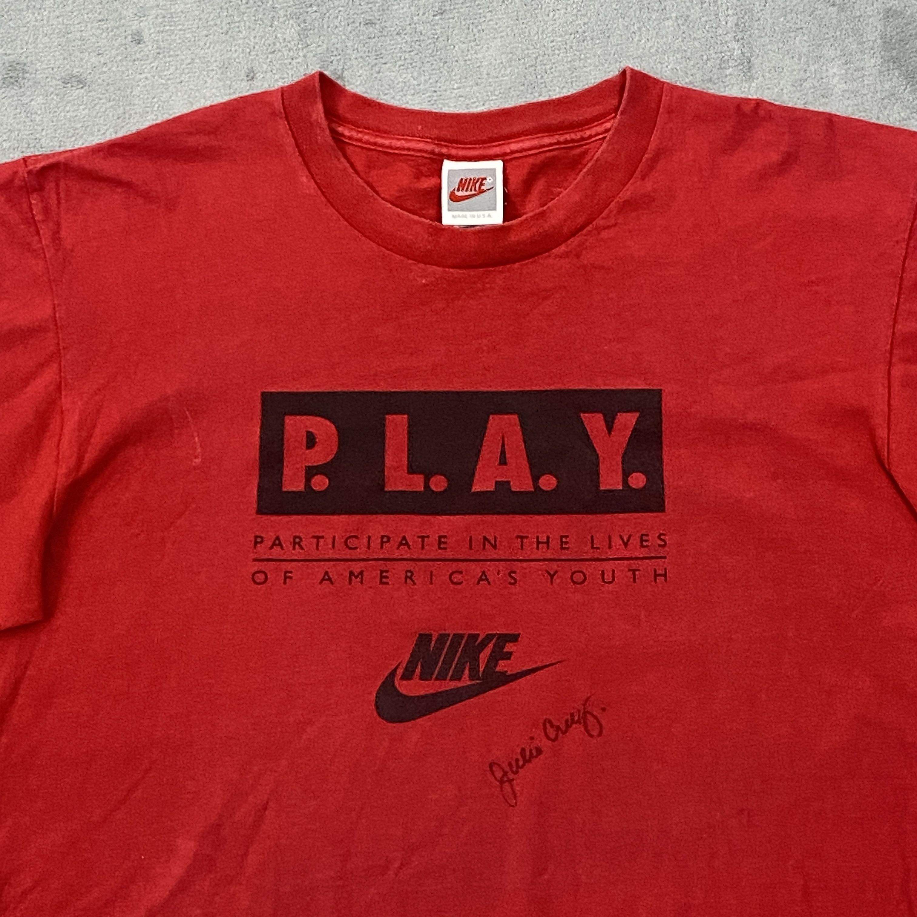 Nike × Vintage 80s JULIO CRUZ Hand Signed NIKE P.L.A.Y. T Shirt Men XL Size US XL / EU 56 / 4 - 5 Thumbnail