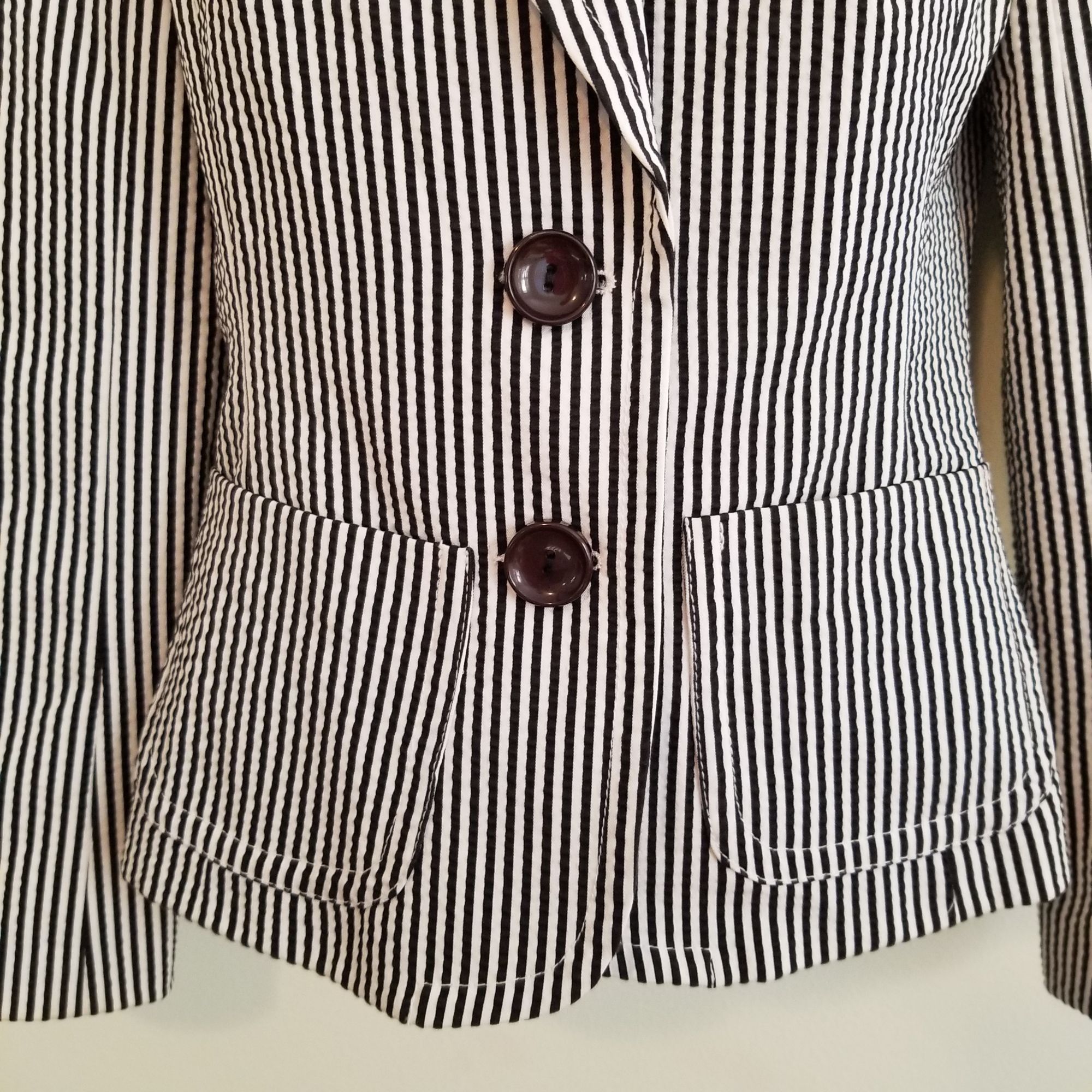 Trina Turk Trina Turk 2 Black White Stripe Seersucker Blazer Jacket Twe Size XS / US 0-2 / IT 36-38 - 4 Thumbnail