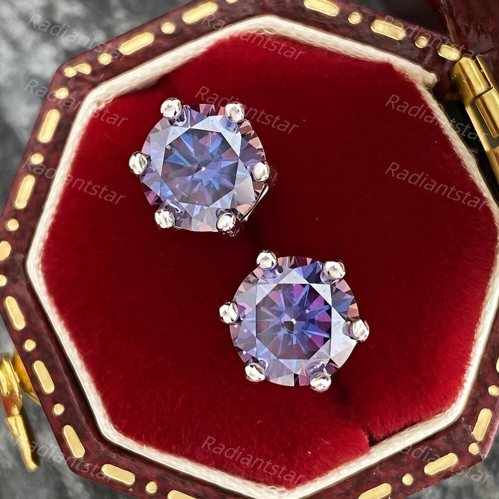 Other NEW 2ct. Imperial Purple Moissanite Solitaire Stud Earrings Size ONE SIZE - 1 Thumbnail