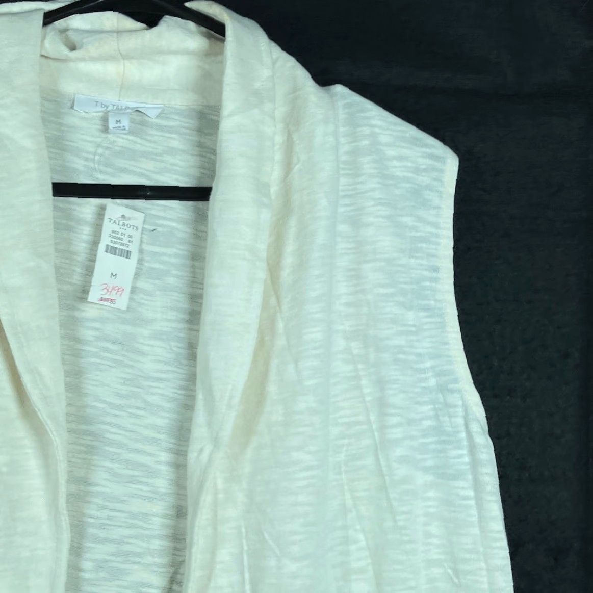 Talbots T by Talbots Womens Sweater Cream Gray Open Vest Shawl Collar Medium Size M / US 6-8 / IT 42-44 - 5 Thumbnail