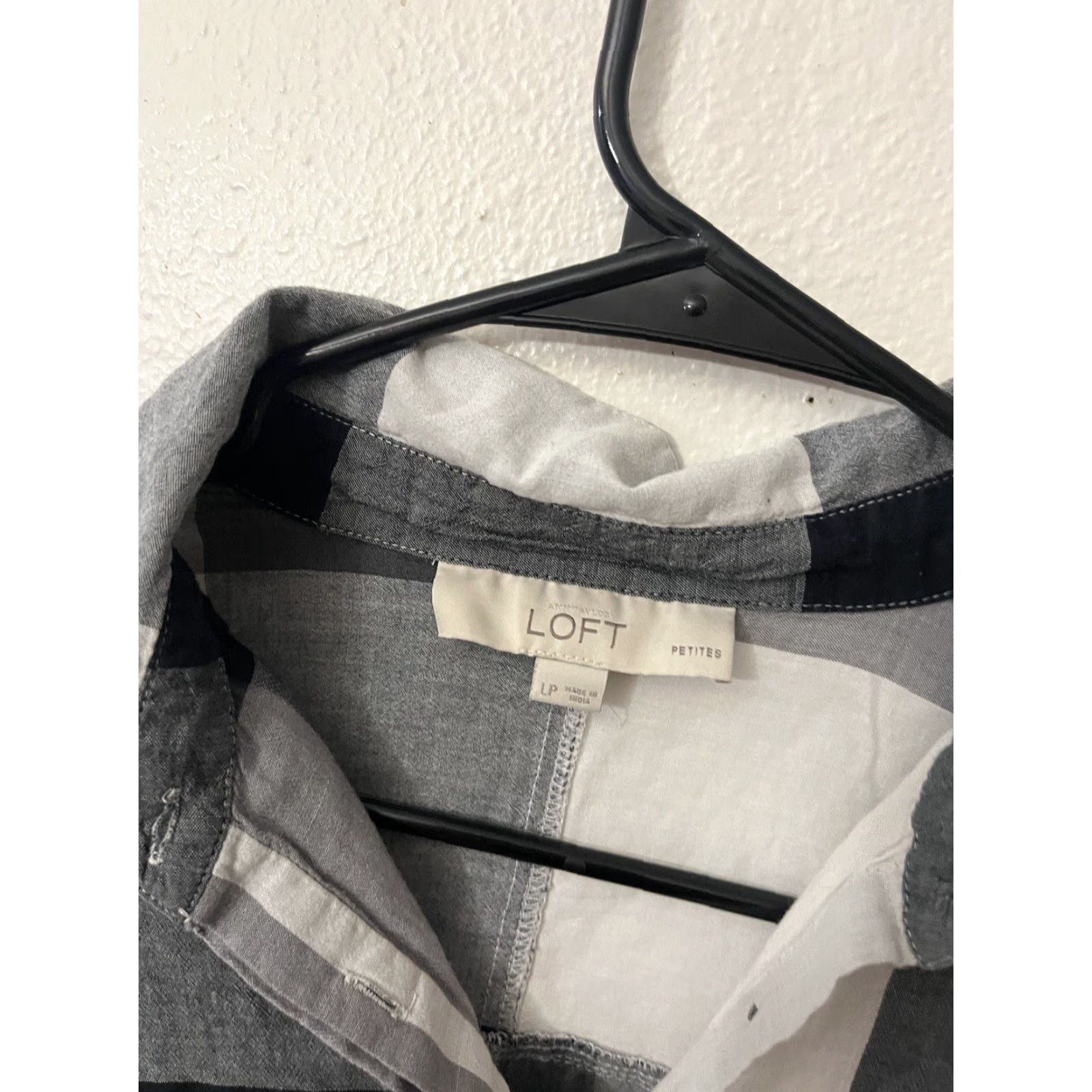 Loft VINTAGE LOFT Plaid Gingham Blouse Shirt Women Large Petite Black White 3/4 Sleeve Cotton Size L / US 10 / IT 46 - 2 Thumbnail