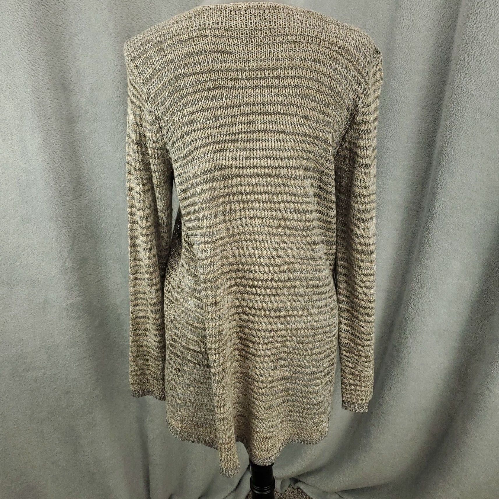 Eileen Fisher EILEEN FISHER Sweater Womens Large Beige Striped Open Knit Pullover V-Neck Lightweight Bohemian Classic Size L / US 10 / IT 46 - 8 Thumbnail