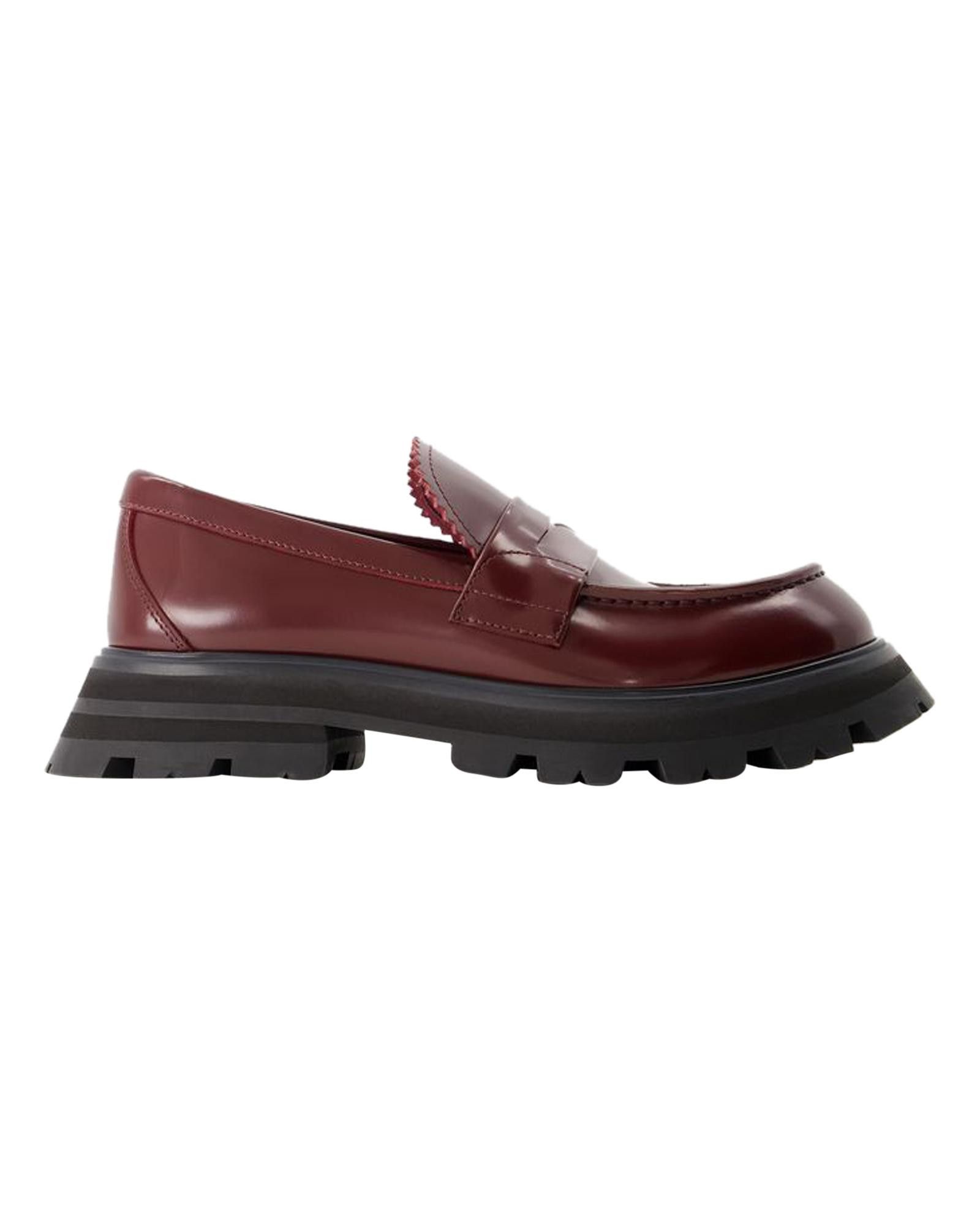 image of Alexander Mcqueen Leather Slip-On Loafers in Red/Burgundy, Women's (Size 10)