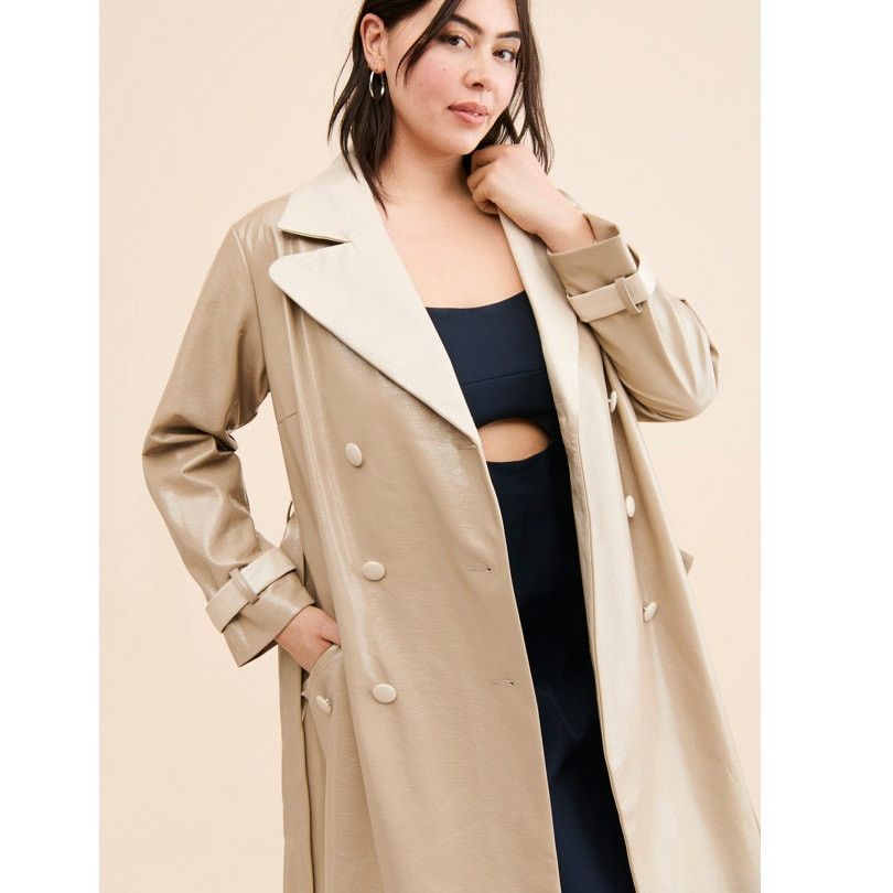 Anthropologie Anthropologie Colorblock Vegan Leather Trench Coat $250 2X Size XXL / US 16-18 / IT 52-54 - 1 Thumbnail
