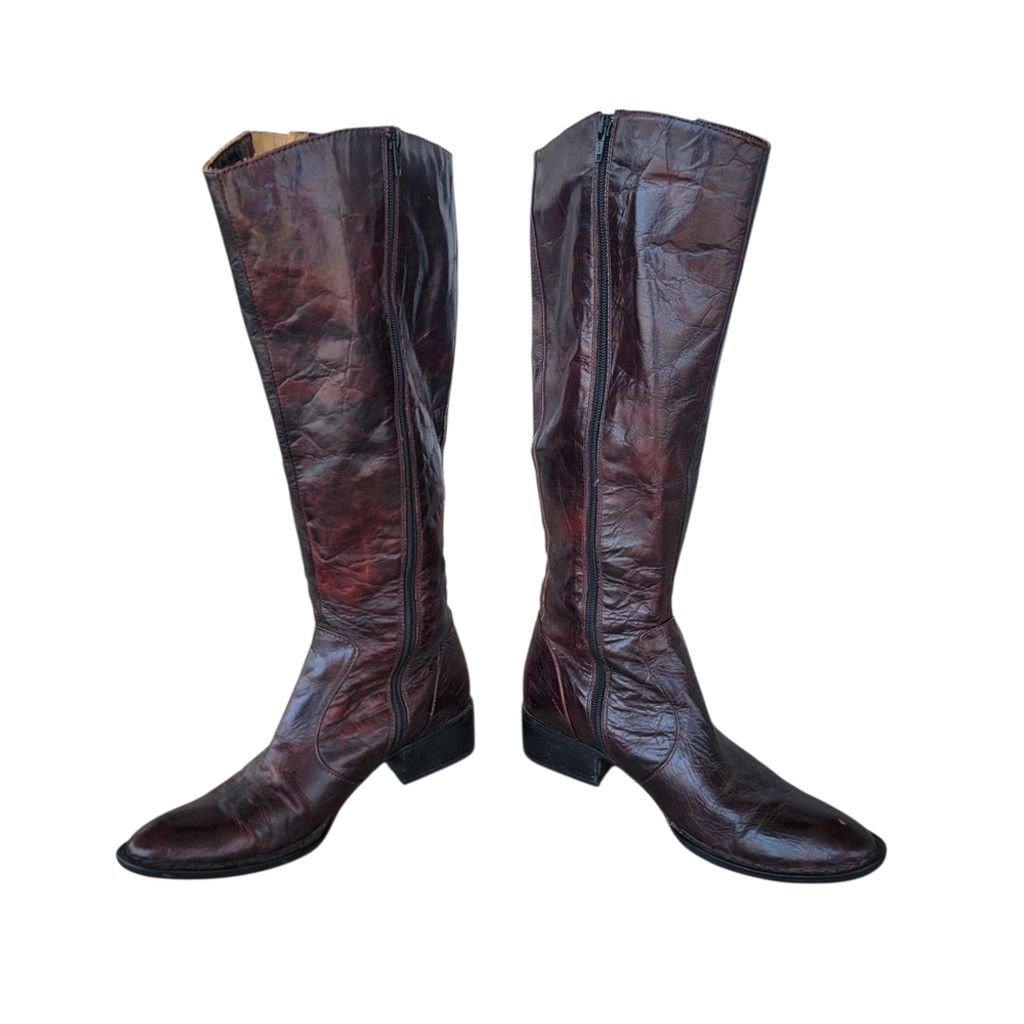 Other EUC Born Crown Roxie Brown Distressed Crackle Tall Boots Size US 8.5 / IT 38.5 - 2 Thumbnail