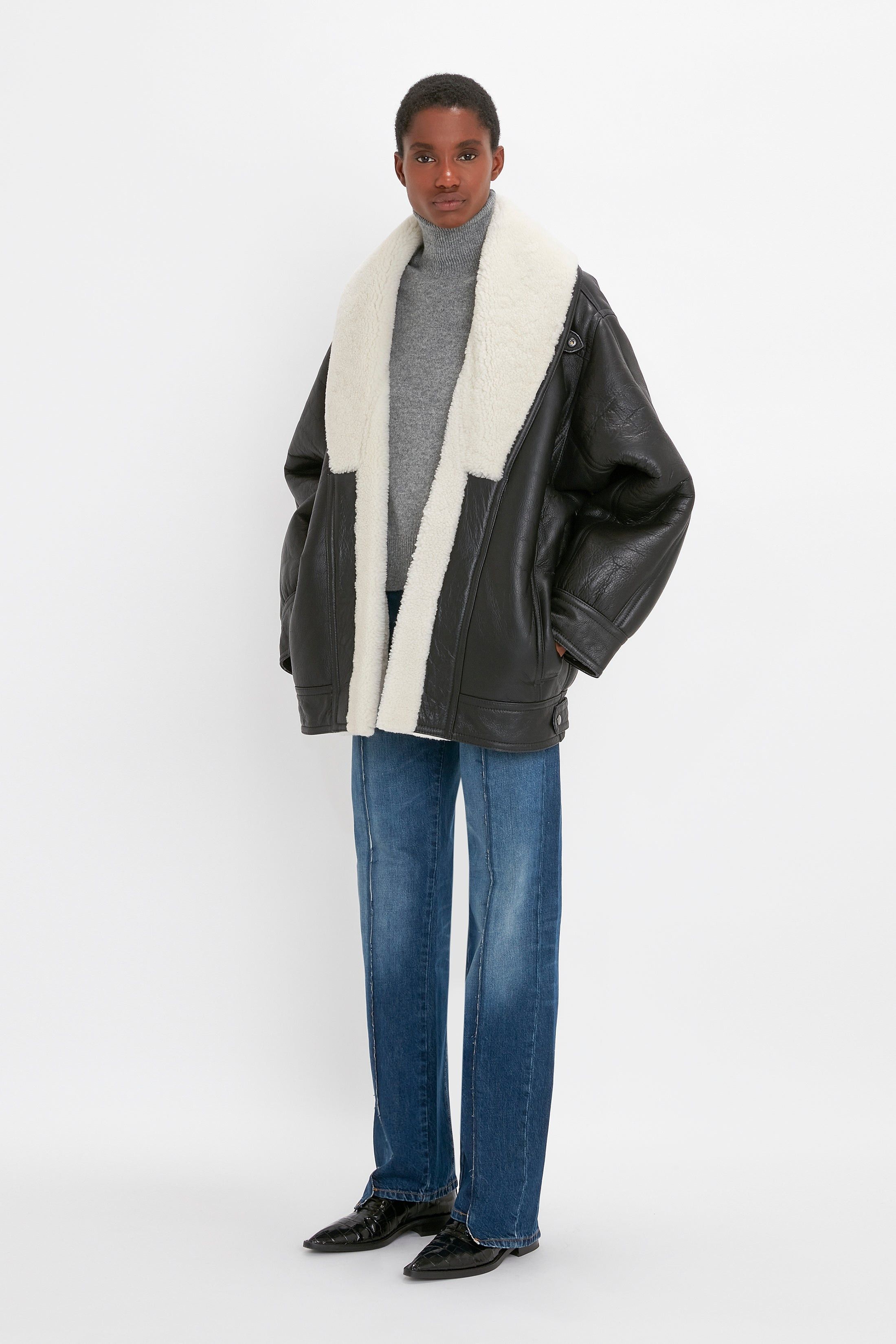 Victoria Beckham o1mle0525 Shearling Jacket in Black Size M / US 6-8 / IT 42-44 - 3 Thumbnail