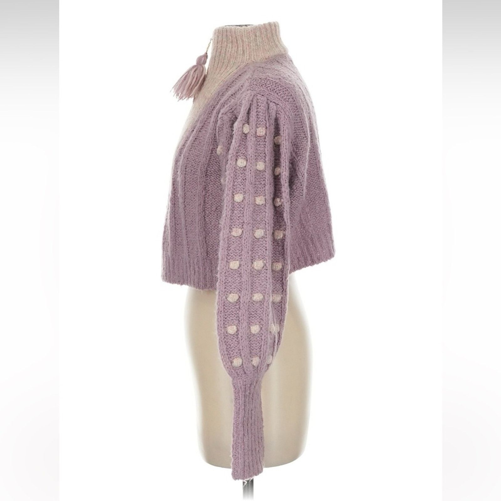 LoveShackFancy LoveShackFancy Jonae Cropped Mock Zip Sweater - XS - Purple Size XS / US 0-2 / IT 36-38 - 5 Thumbnail