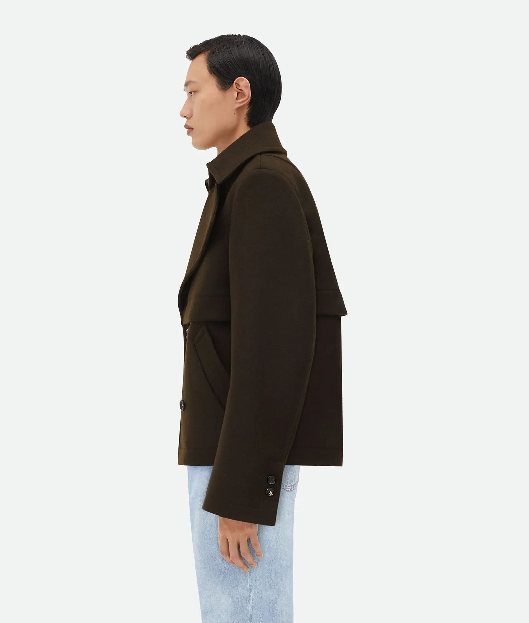 Bottega Veneta o1lf3ng11025 Felted Wool Short Coat in Dark Brown Size US S / EU 44-46 / 1 - 2 Thumbnail