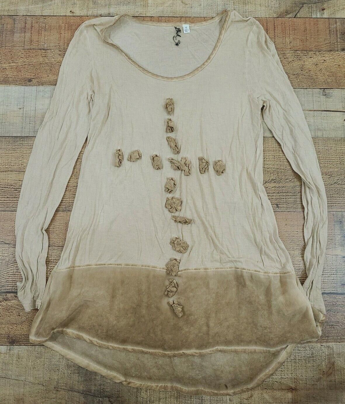Designer Black Swan Top Small y2k Embroidered Beige Hi Low silk Size S / US 4 / IT 40 - 1 Thumbnail