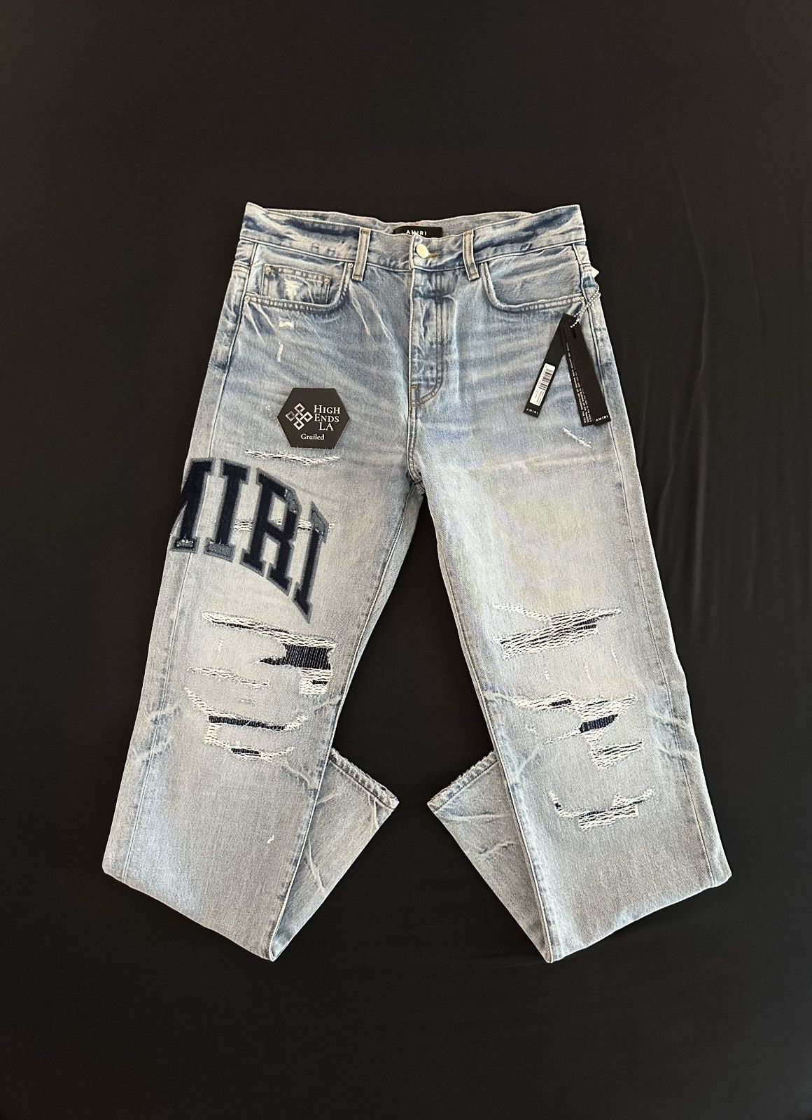 Amiri Amiri Varsity Logo Repair Straight Jeans Size US 30 / EU 46 - 1 Thumbnail