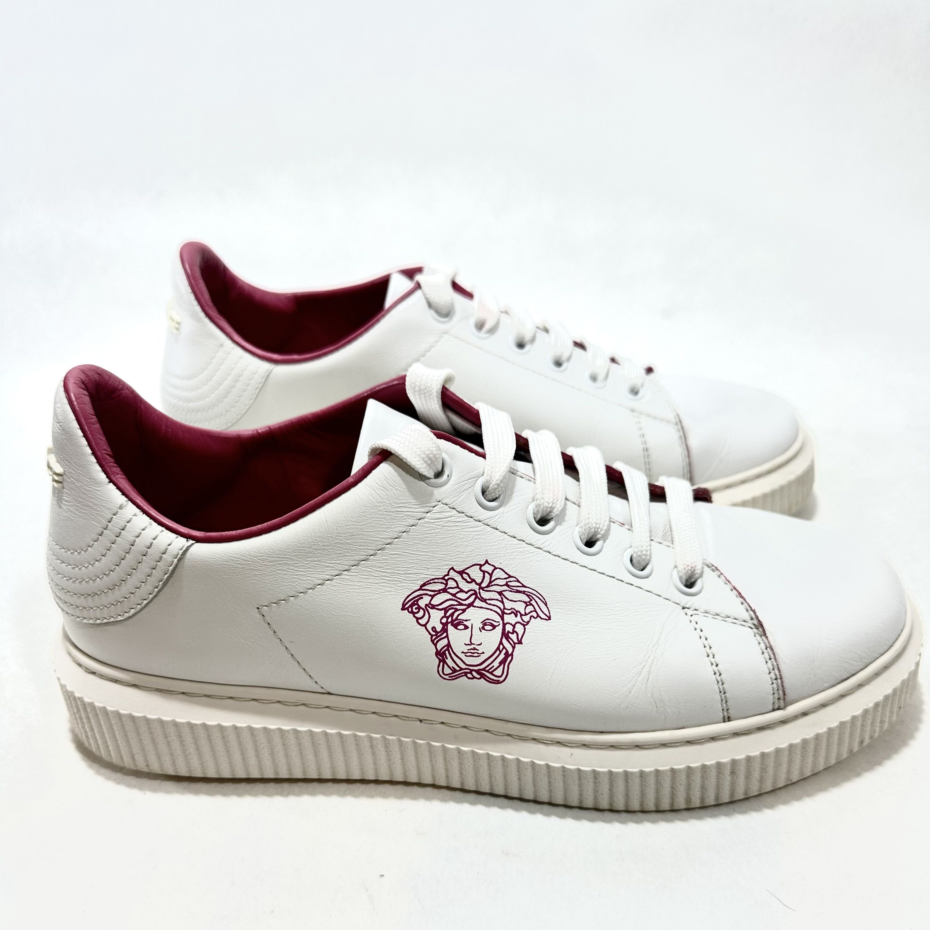 Versace Medusa head logo sneakers in white with pink trim Size US 7 / IT 37 - 1 Thumbnail