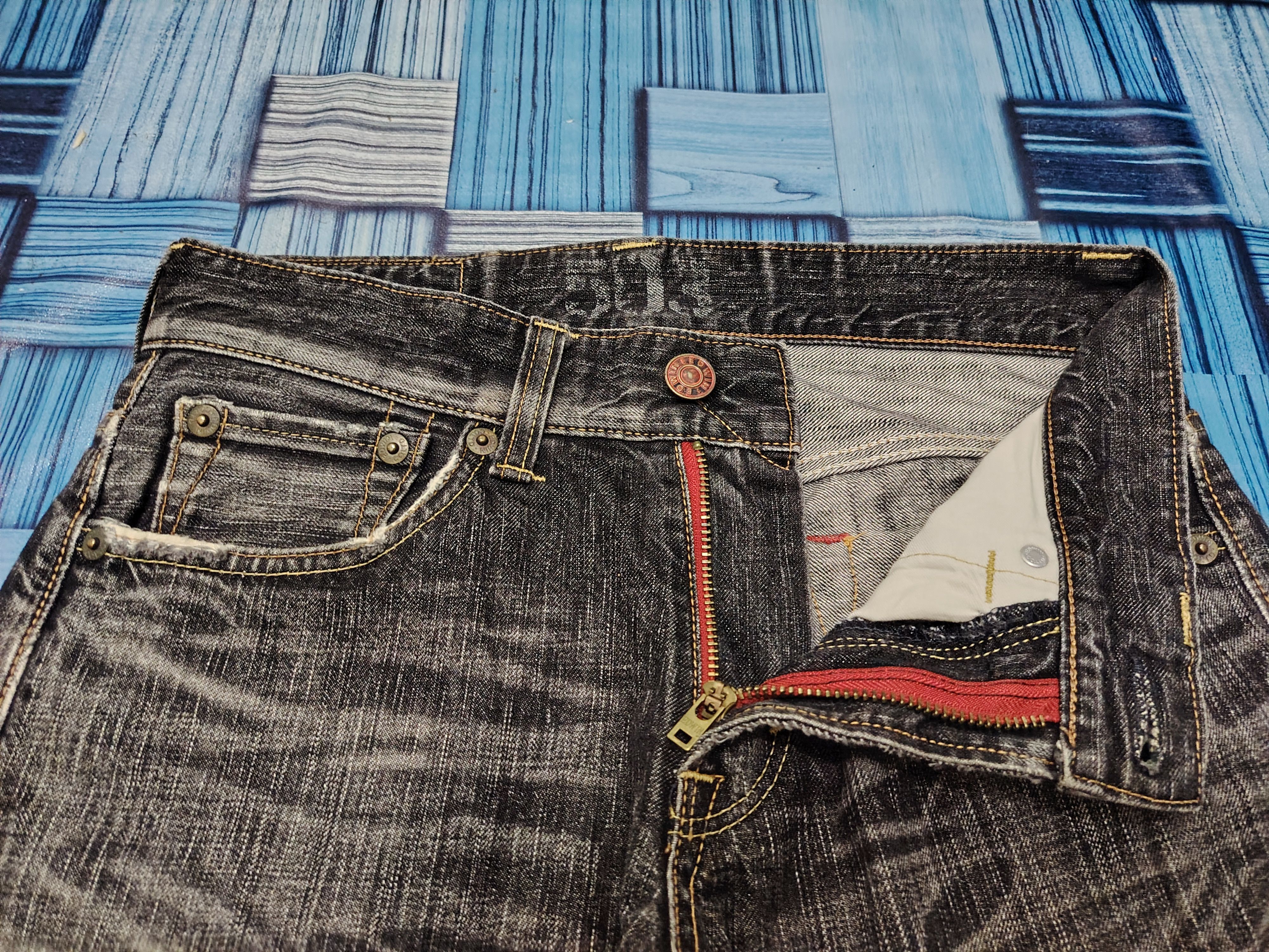 Who Decides War Japanese Edwin 503 Blue Trip Flared Jeans Distressed Jeans Size US 30 / EU 46 - 8 Thumbnail