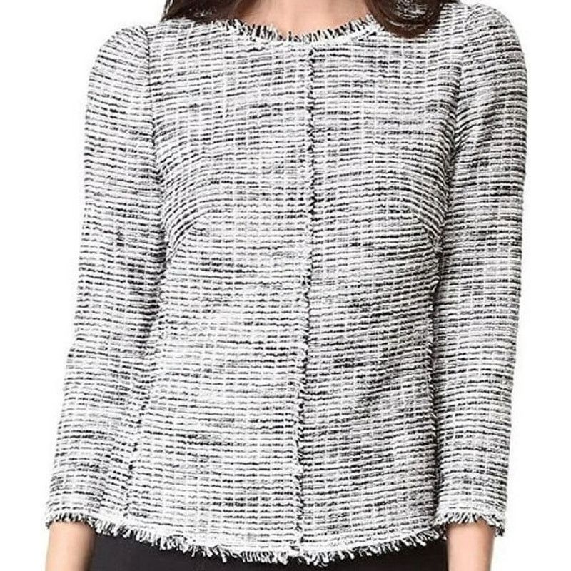 Rebecca Taylor Bouclé Tweed Top Fringe Hem Heather Gray 2