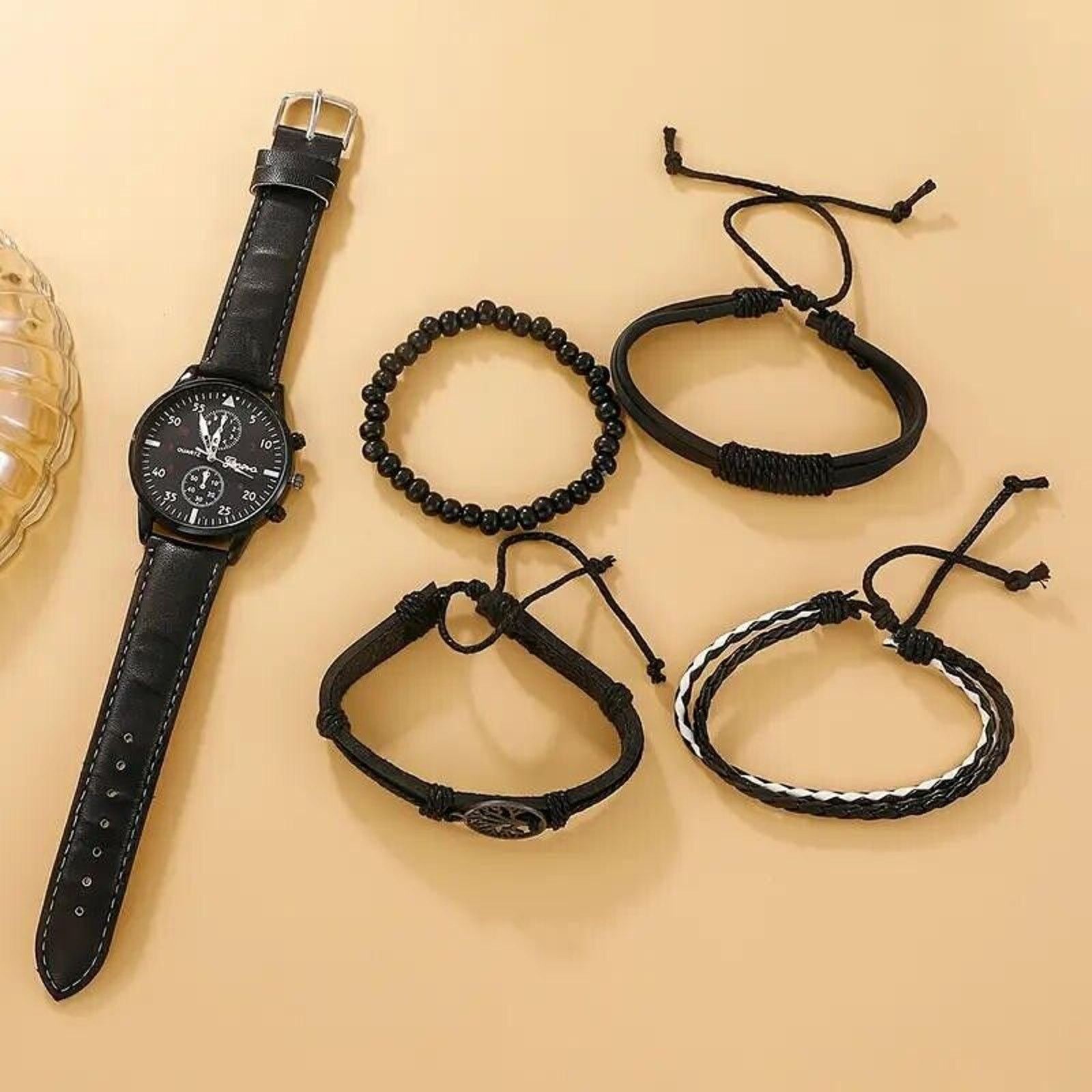 Other 5pc Elegant Quartz Watch Tree of Life & Leather Bracelet Set Size ONE SIZE - 2 Thumbnail