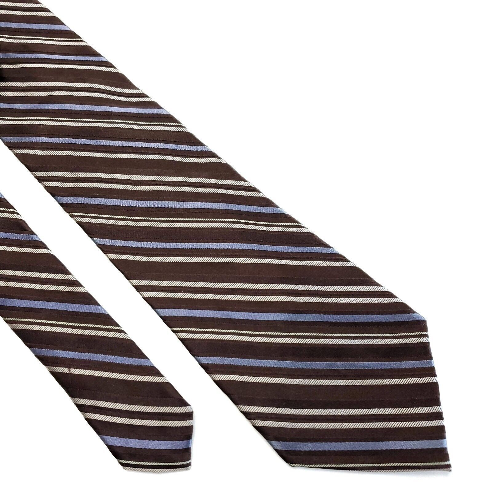 DKNY DKNY Brown Striped Woven Silk Tie Size ONE SIZE - 1 Thumbnail