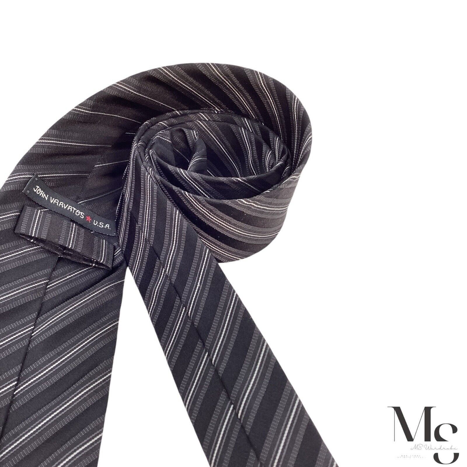John Varvatos JOHN VARVATOS Black Striped Silk Tie Made In USA W: 3" EX CO Size ONE SIZE - 4 Thumbnail