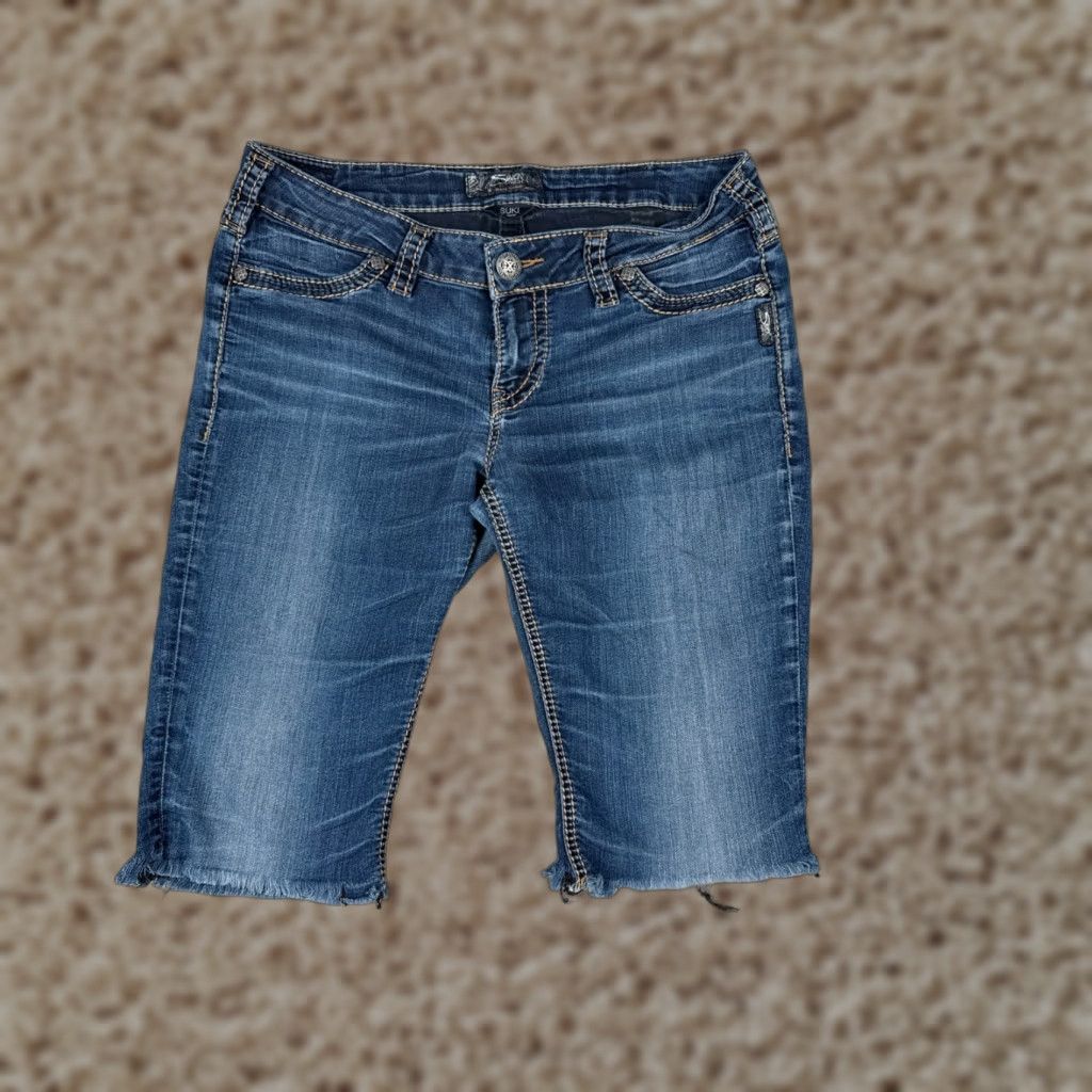 Vintage VINTAGE Silver Womens Shorts Casual Denim Low Rise Cutoff 32 Blue 13in Stretch Spring Summer Women Size 24" / US 00 / IT 34 - 1 Thumbnail