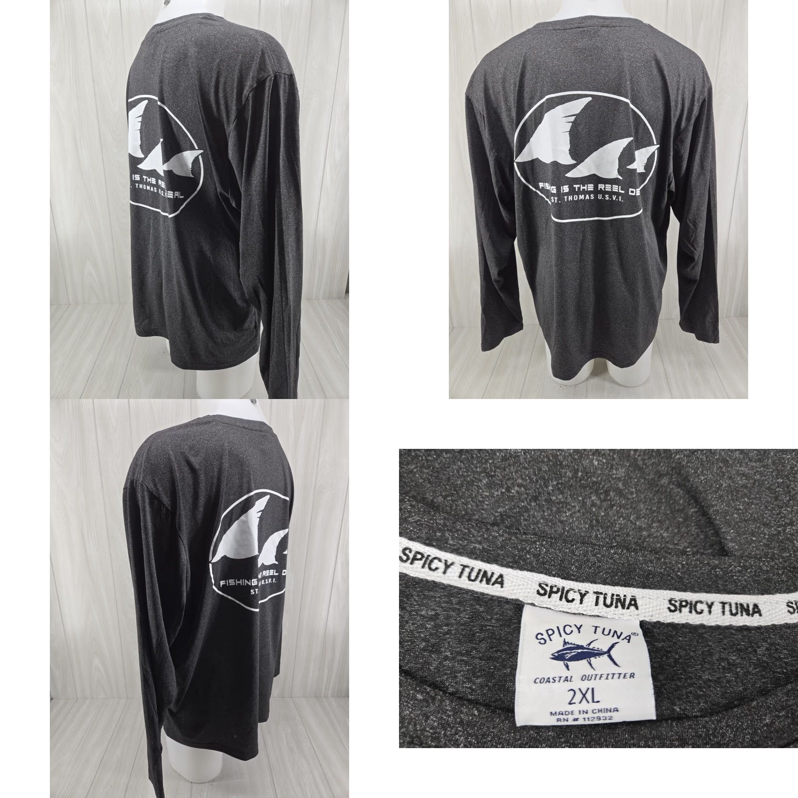 Vintage Spicy Tuna Shirt Men 2XL Gray St. Thomas USVI Performance Fishing Long Sleeve Shirt Pullover Beach Outdoor UV Protection Size US XXL / EU 58 / 5 - 8 Thumbnail
