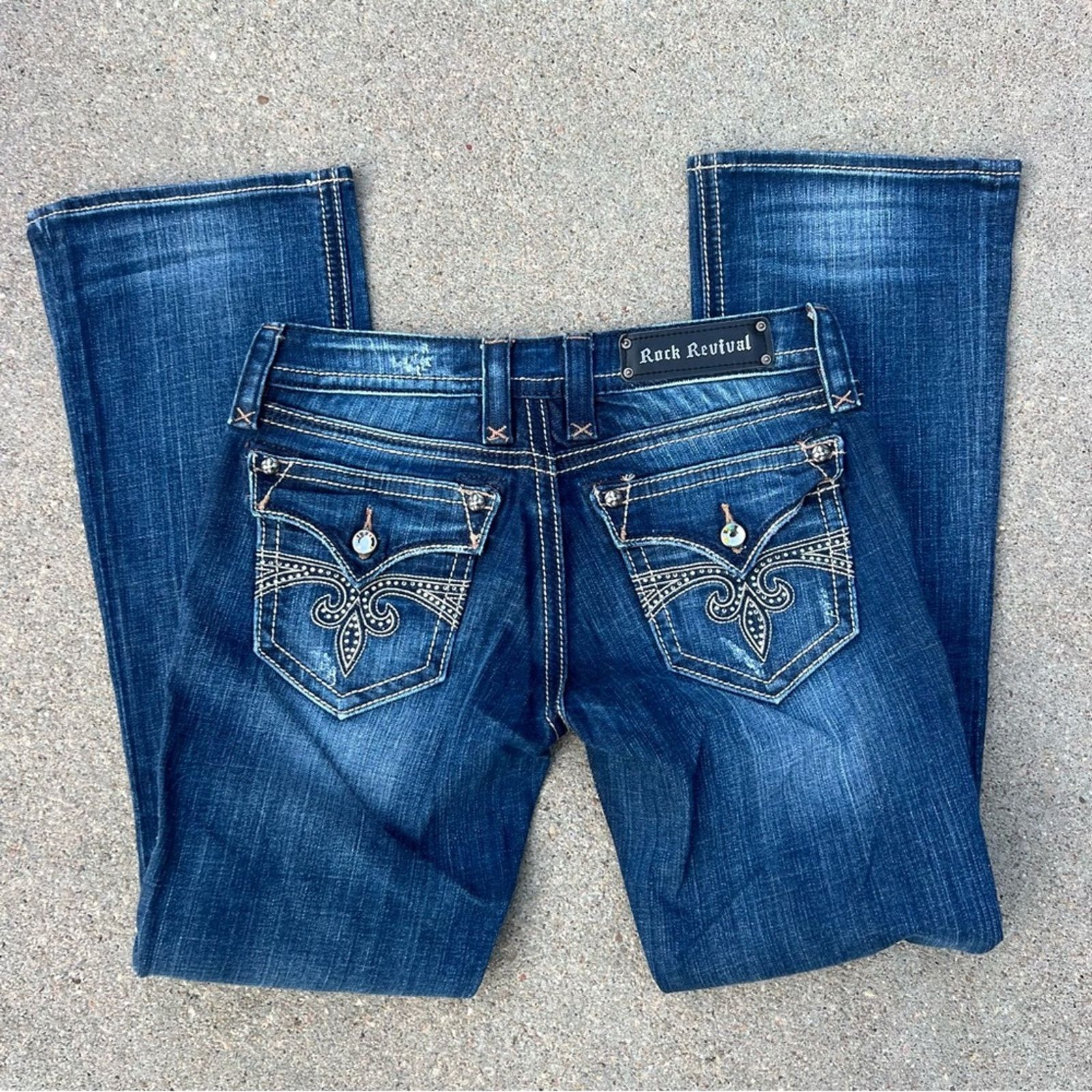 Rock Revival Sora Boot Cut Jeans bling embroidered 28x32