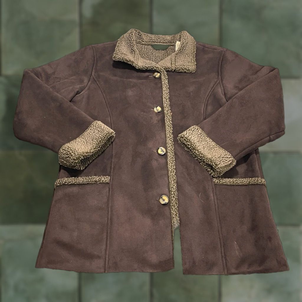 Vintage LL Bean Jacket Womens Medium Regular Brown Faux Suede Button Up Sherpa Lined Size M / US 6-8 / IT 42-44 - 1 Thumbnail