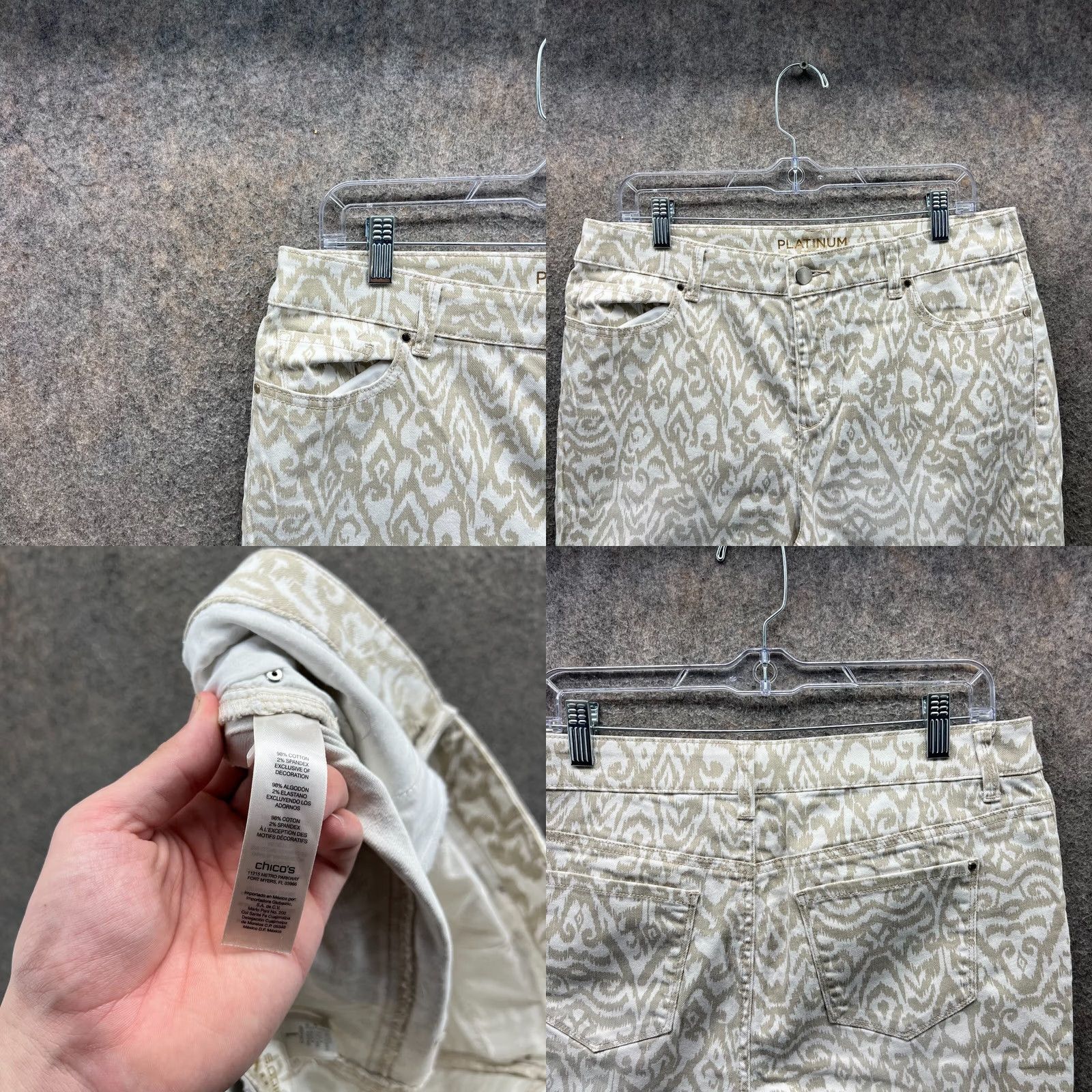 Vintage Chico's Pants Womens 1 White Beige Chino Printed Capri Cropped Dressy Casual Straight Leg 22 in Inseam Womens (Size 1) Beige Cropped Capris Size 25" / US 0 / IT 36 - 8 Thumbnail