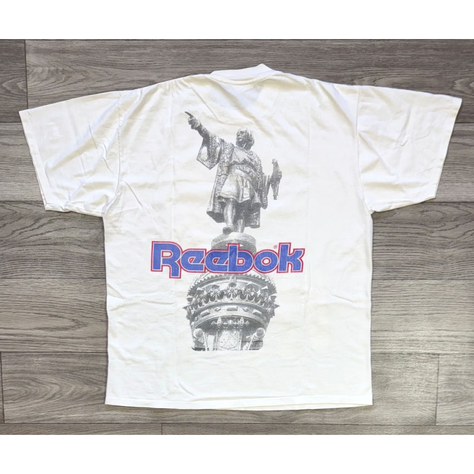 Reebok VINTAGE Reebok White Cotton Tee T-Shirt XL Men Shirt 1992 Statue Of Liberty USA 1492 1992 Mens White Cotton Tee Size US XL / EU 56 / 4 - 2 Thumbnail