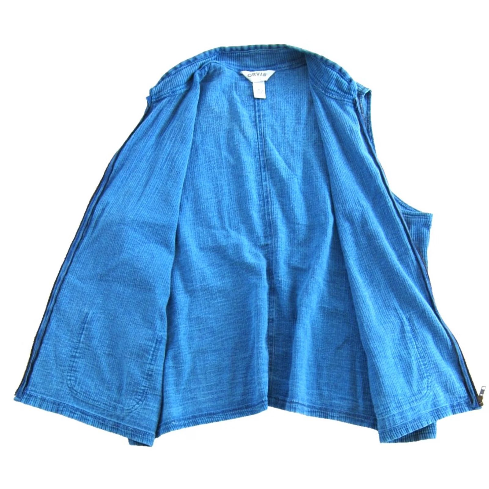 Orvis VINTAGE ORVIS Vest Women XL Blue Cotton Ribbed Pocket Zip Full Zip Pockets 100% Cotton Vest Size XL / US 12-14 / IT 48-50 - 4 Thumbnail