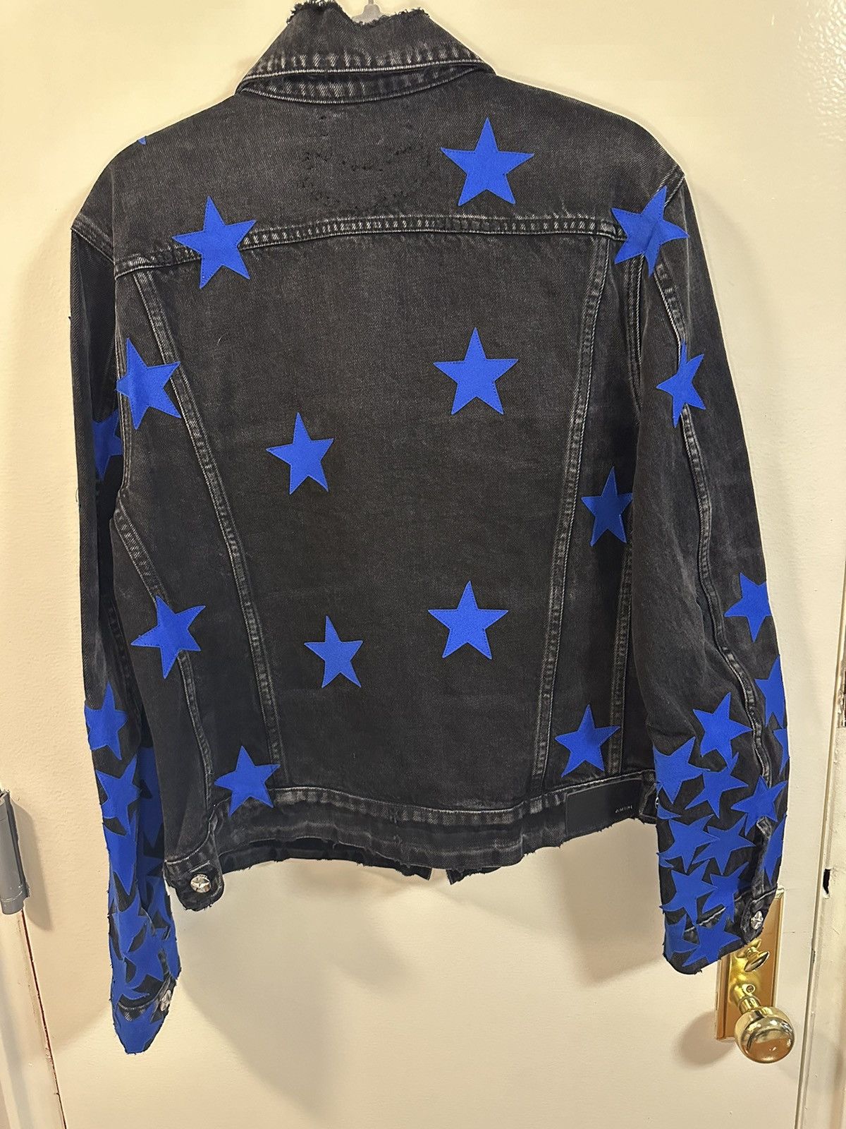 Amiri AMIRI Black Denim “Chemist Star Trucker” Jacket w Blue Stars Size US XL / EU 56 / 4 - 3 Thumbnail