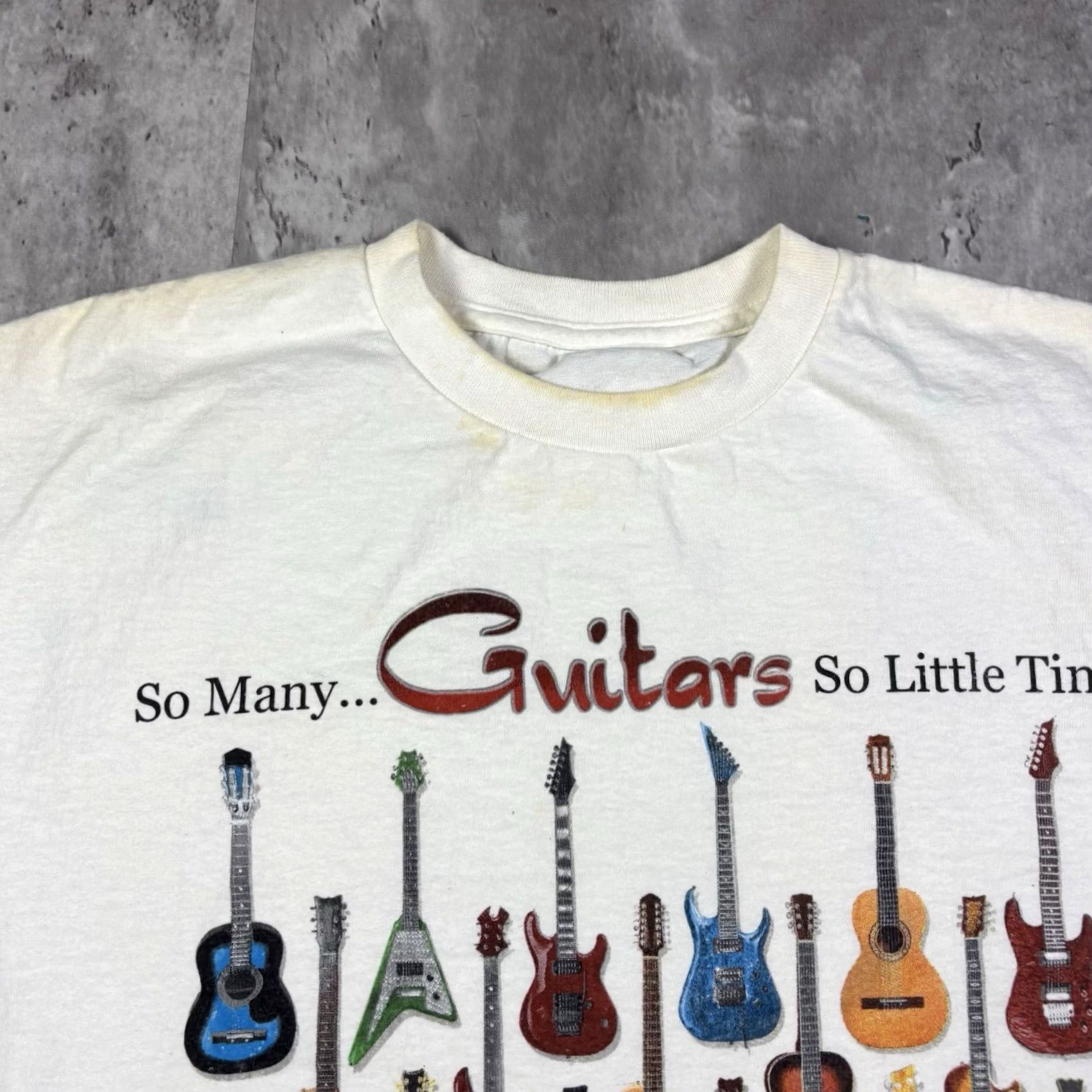 Vintage VINTAGE 90s So Many Quitars So Little Time Funny Quote T Shirt Mens S White Short Sleeve Cotton Graphic Print Size US S / EU 44-46 / 1 - 6 Thumbnail