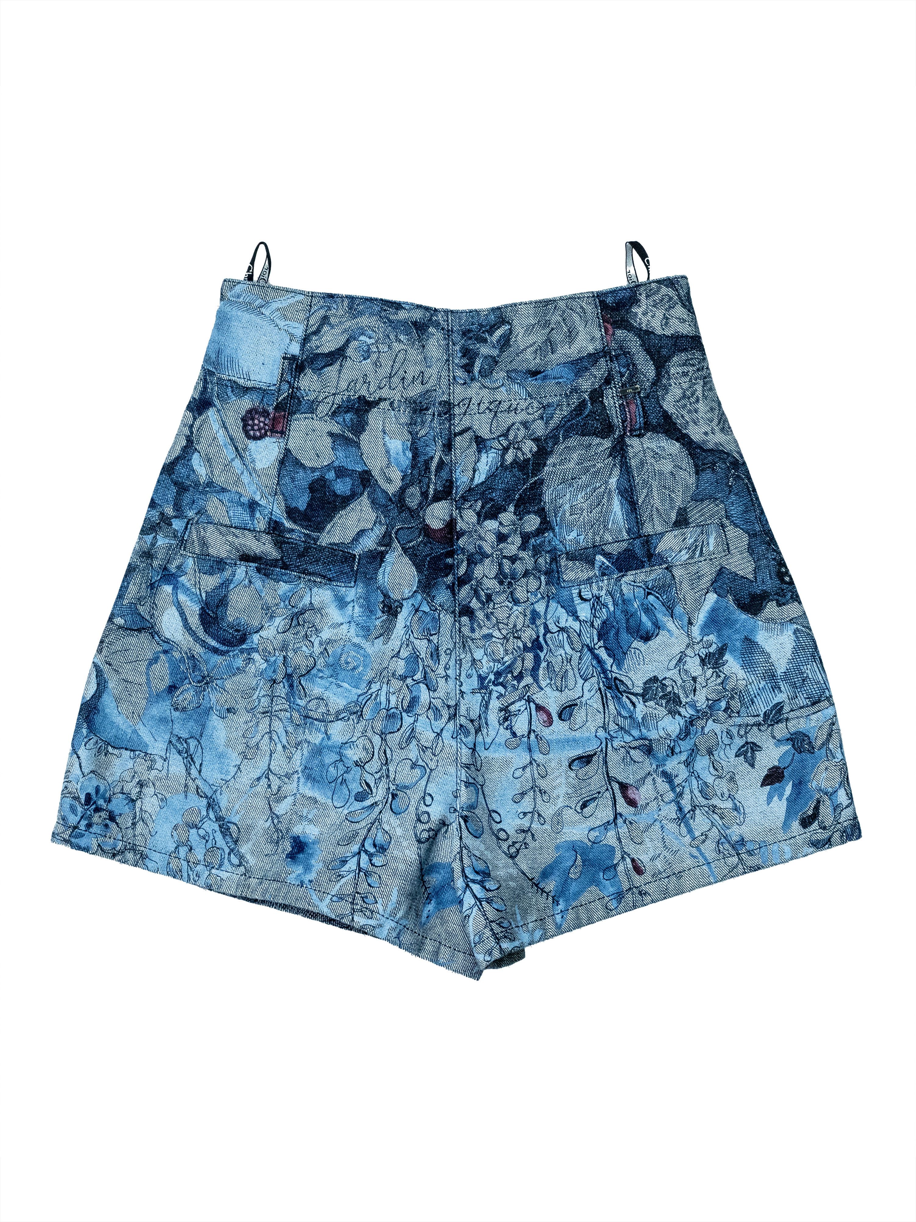 Dior Christian Dior Blue Overall Botanical Printed Denim Shorts Size 25" / US 0 / IT 36 - 2 Thumbnail
