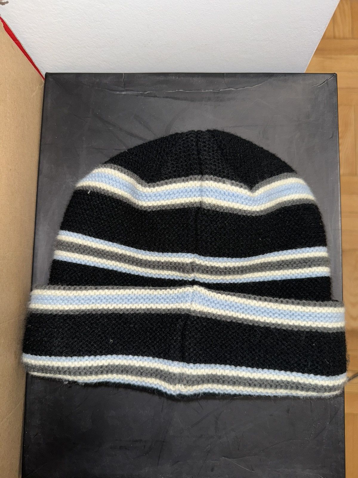 Stussy × Vintage STUSSY BEANIE HAT TRIPLE STRIPE CUFF BLACK - OS Size ONE SIZE - 7 Thumbnail