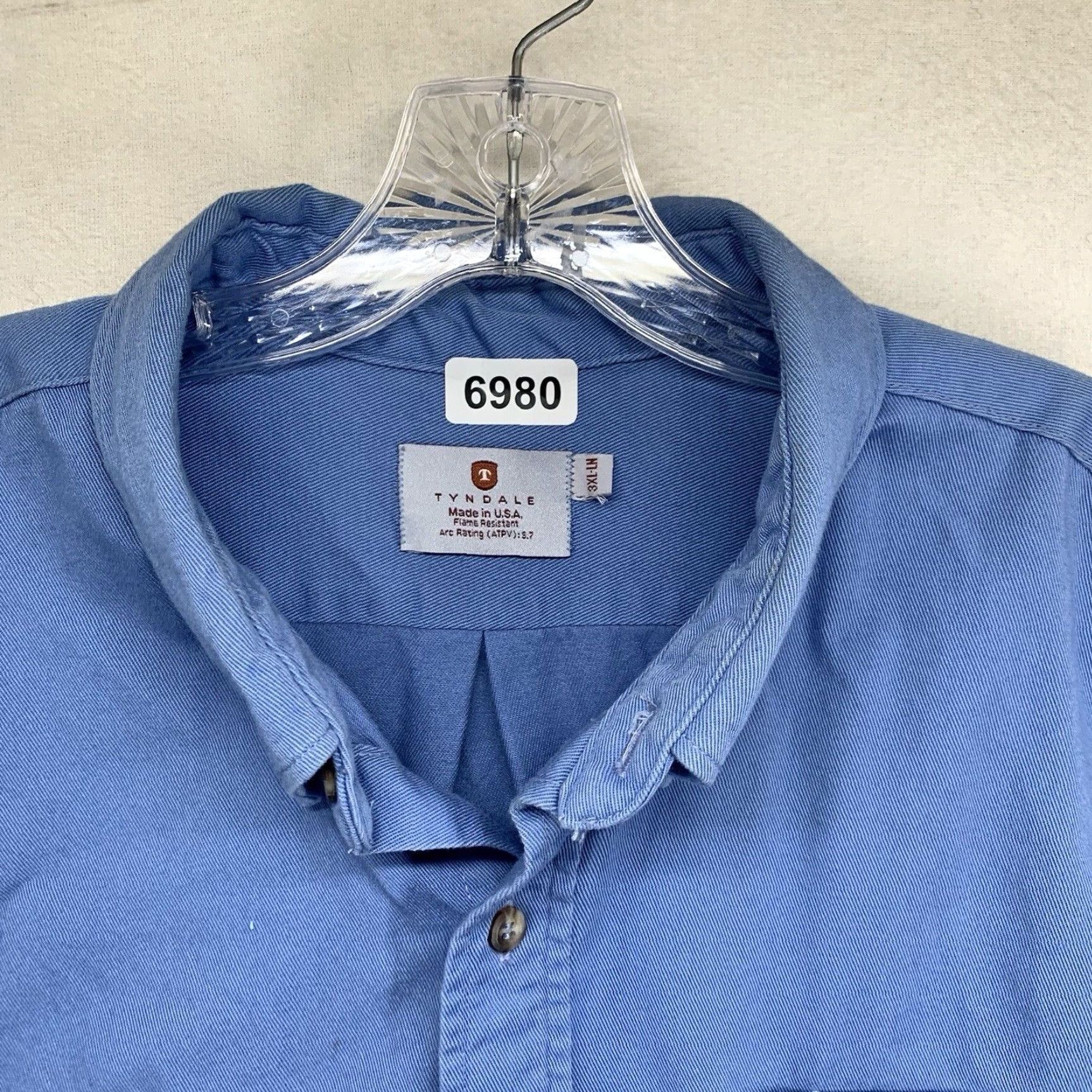 Vintage Tyndale FR Long Sleeve Button Down Shirt 3XL Light Blue Cotton Blend HRC 2 ATPV 8.7 Mens Size US XXL / EU 58 / 5 - 7 Thumbnail