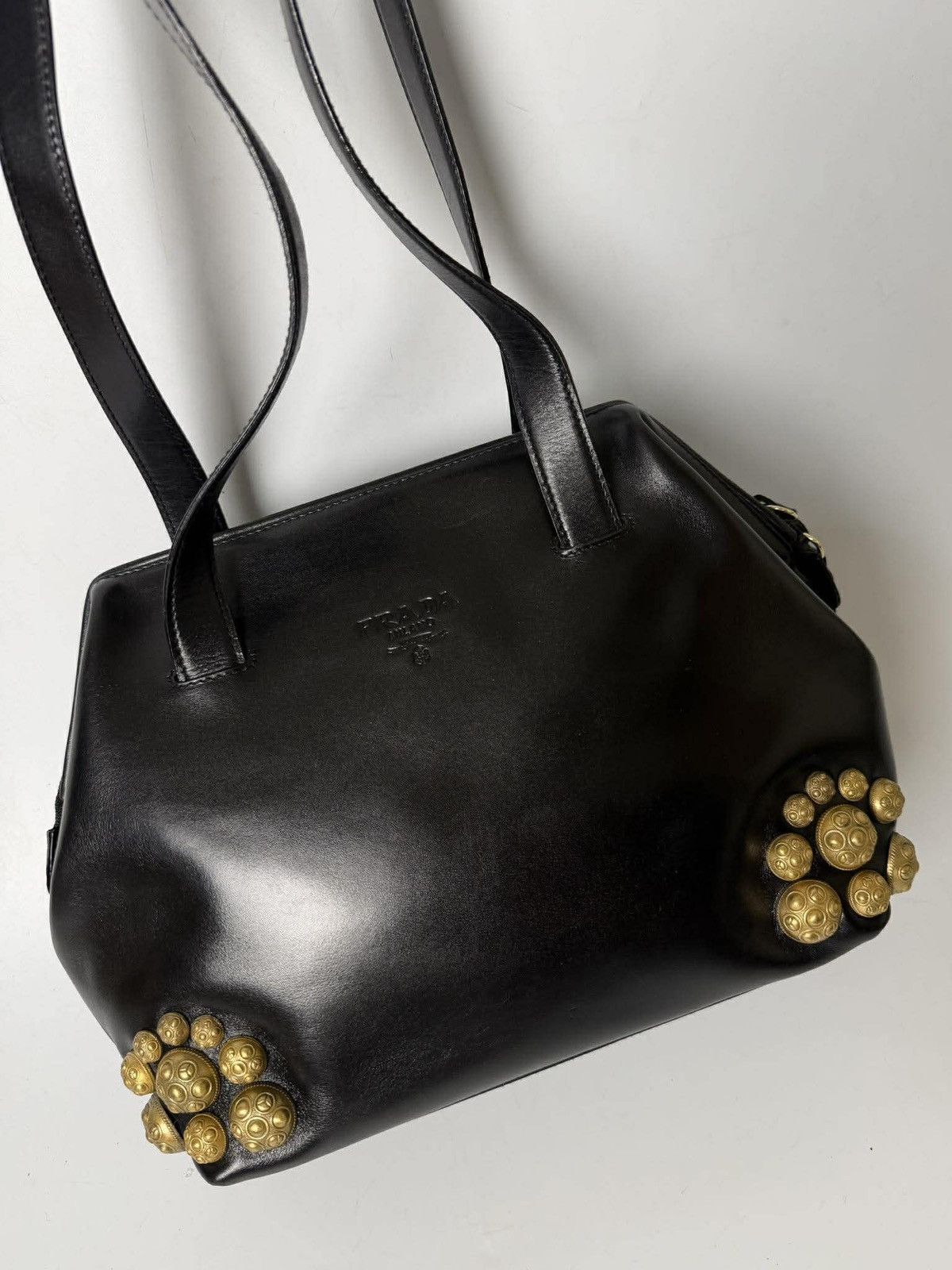 Prada Vintage Prada Black Handbag Gold Hardware Size ONE SIZE - 4 Thumbnail