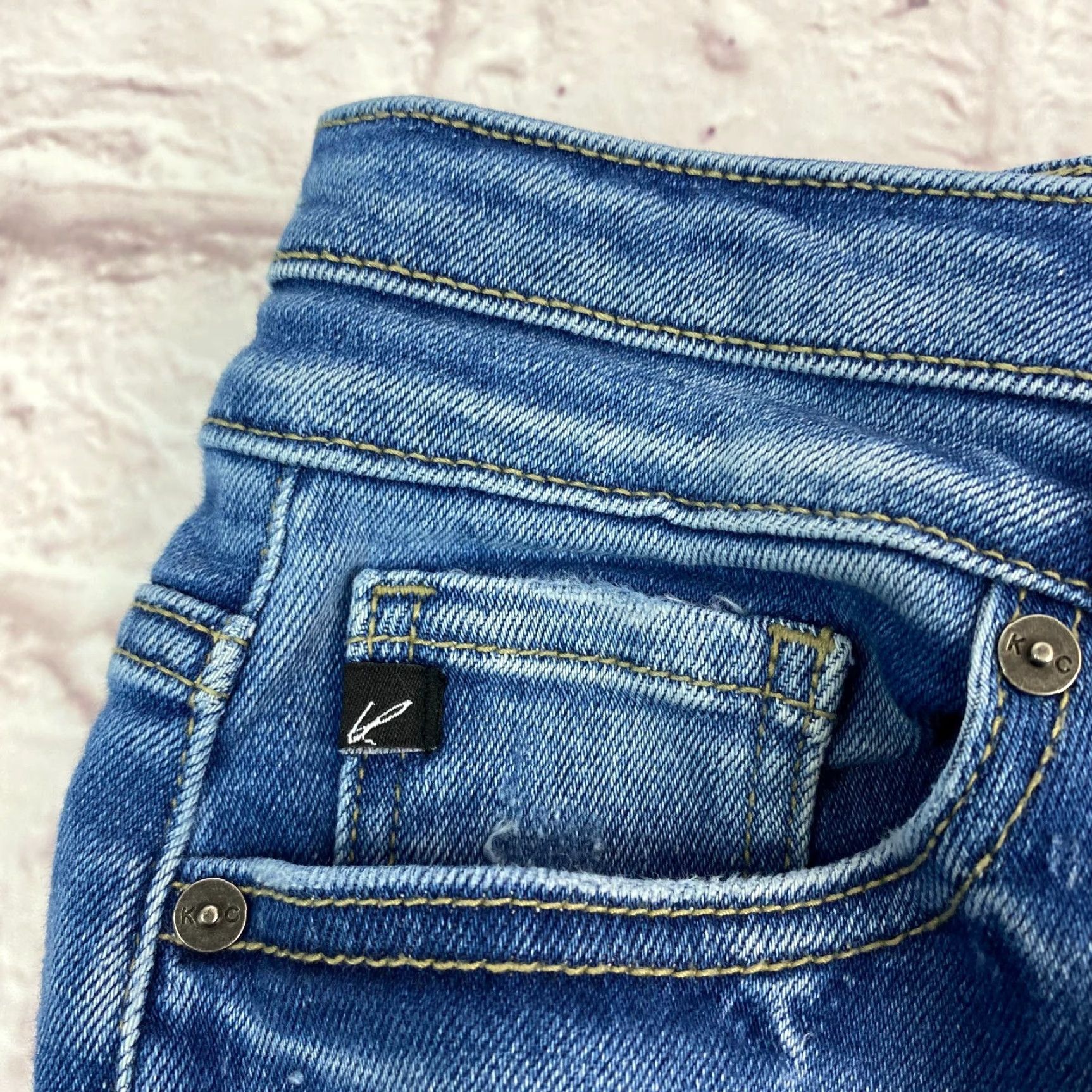 Vintage Kancan Jeans Womens Size 28 High Rise Skinny Distressed Frayed Hem Medium Wash Blue 90s City Bohemian Jeans Womens Size 28 Mens Girls? Size 28" / US 6 / IT 42 - 5 Thumbnail