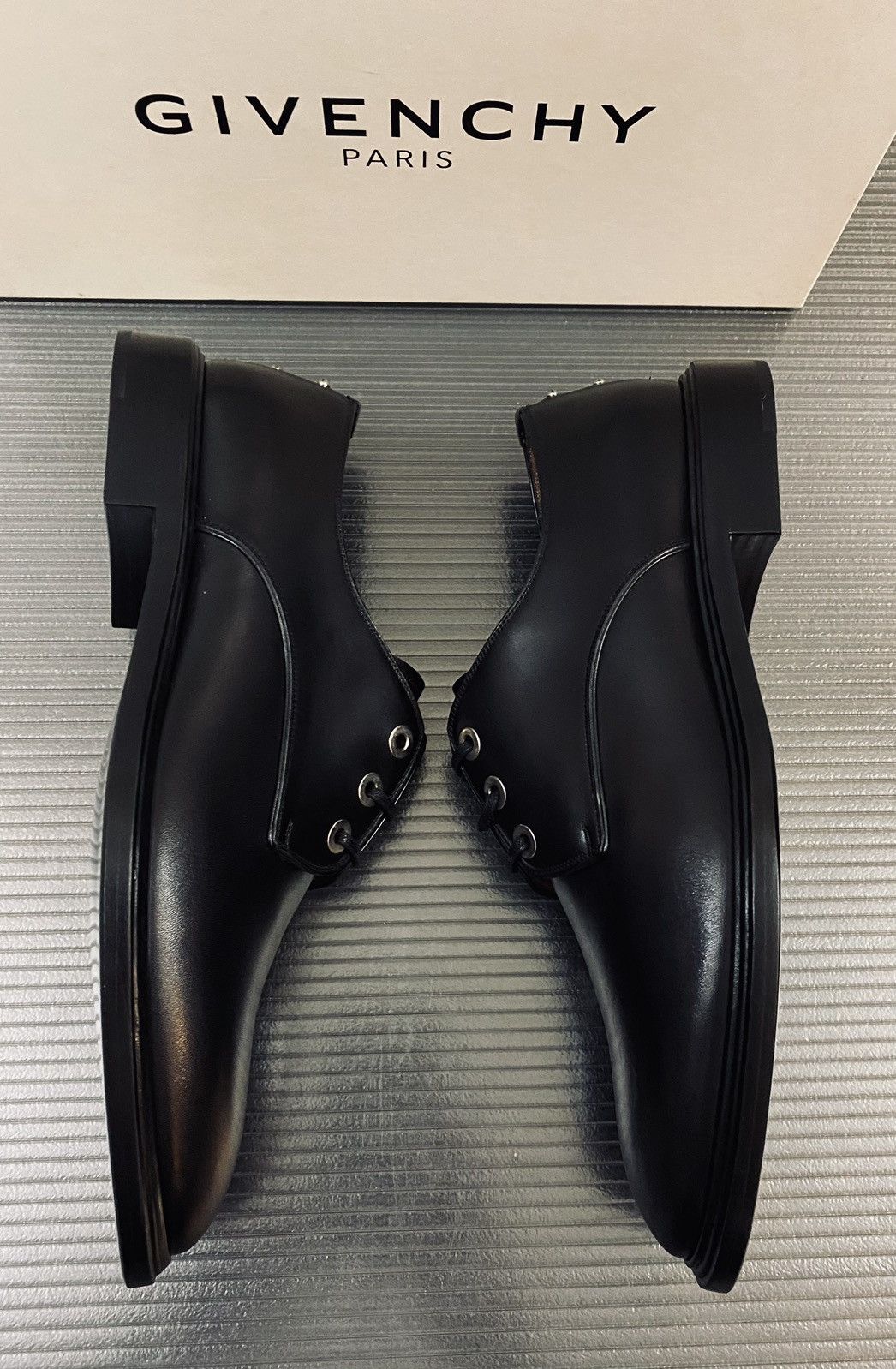 Givenchy Givenchy 🇮🇹 Paris black leather gun metal k line derby 43 NEW Size US 10 / EU 43 - 4 Thumbnail