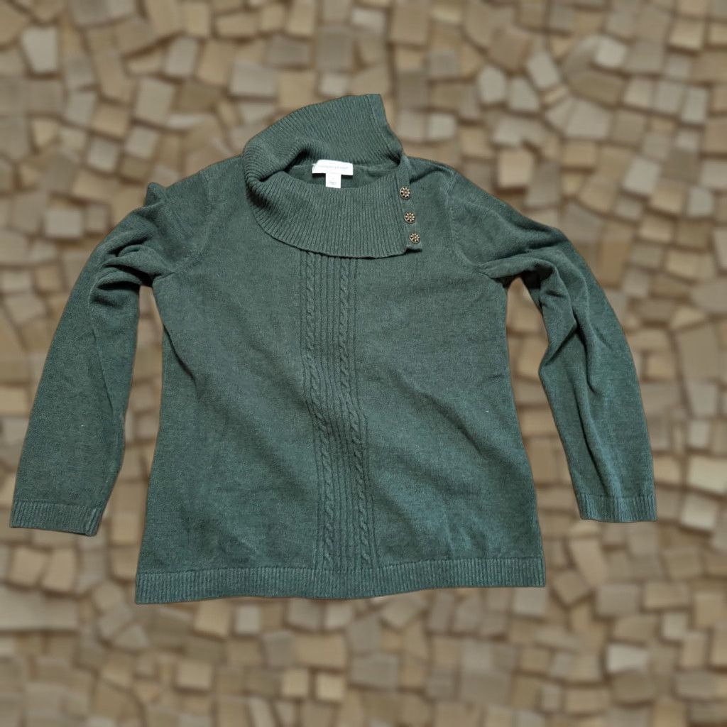 Vintage Christopher & Banks Sweater Women's Medium Green Turtleneck Pullover Knit Cotton Casual Fall Winter Pullover Womens M Green Sweater Size M / US 6-8 / IT 42-44 - 1 Thumbnail