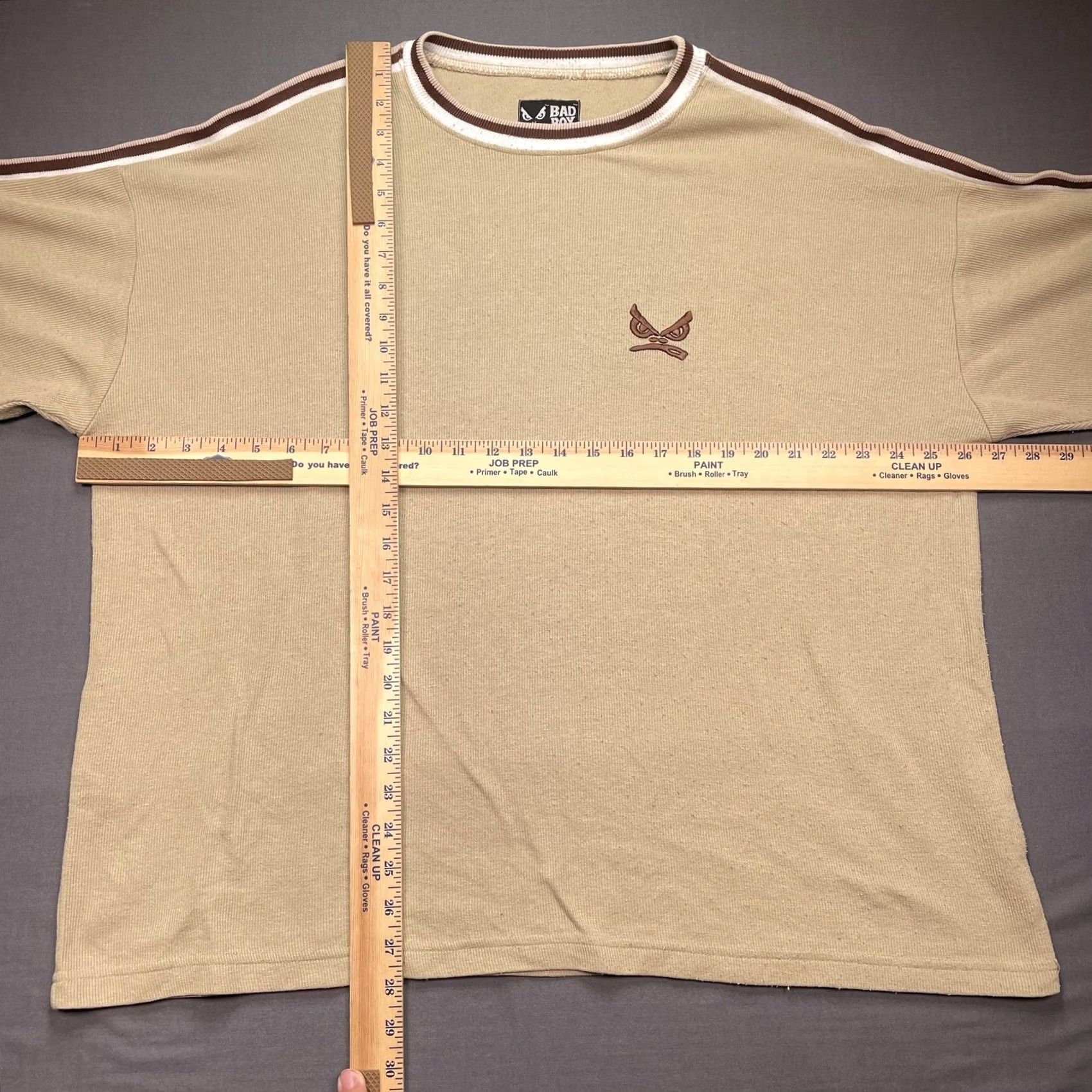 Logo 7 Vintage Bad Boy Shirt Mens XL Beige Ringer Crewneck Logo Knit Tee Made USA 90s Size US XL / EU 56 / 4 - 4 Thumbnail