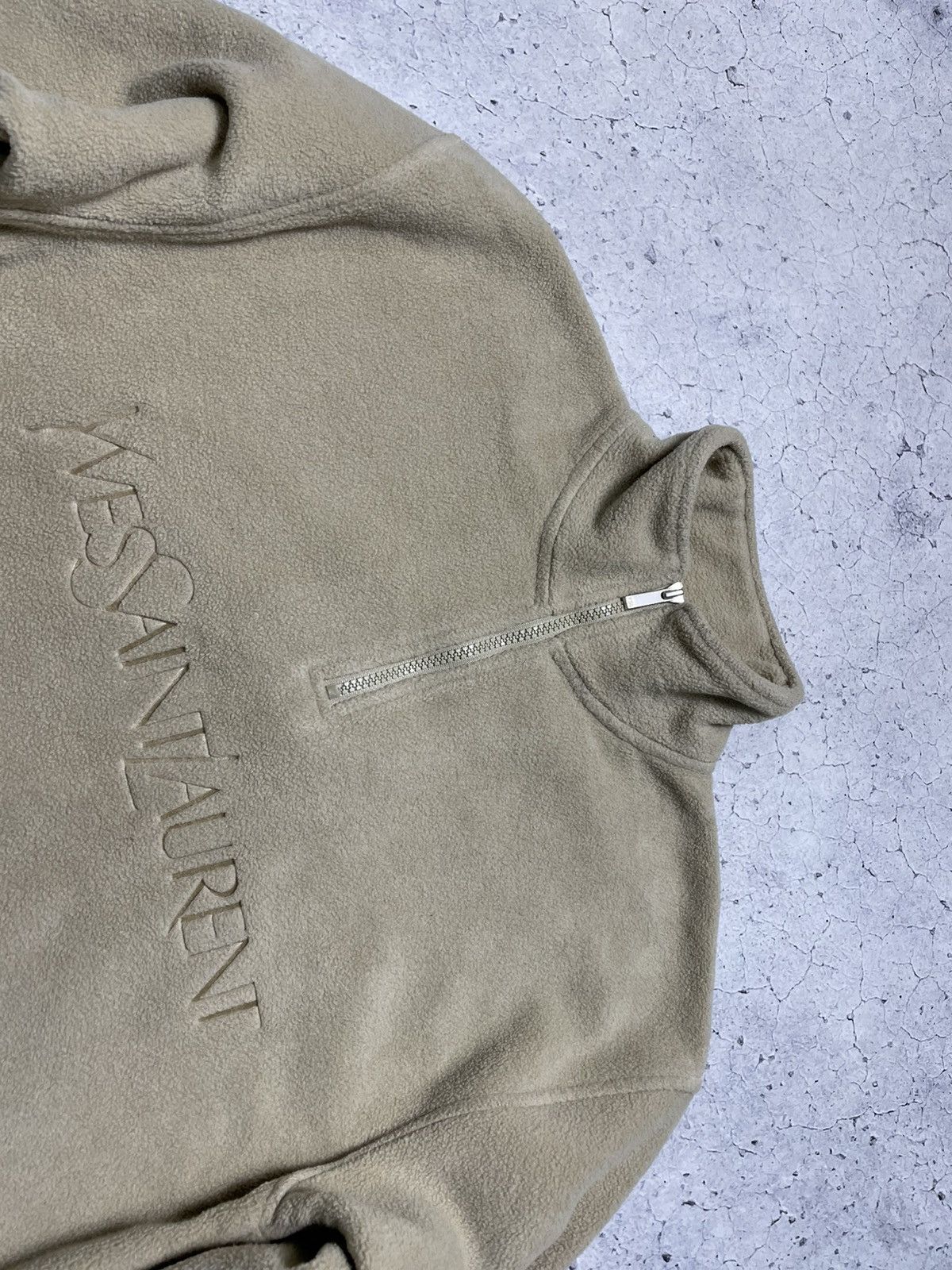 Yves Saint Laurent Fleece Sweatshirt 1/4 Zip Big Logo YSL