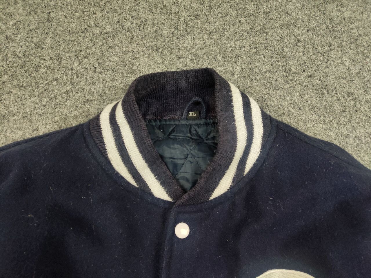 Vintage Vintage 90's Varsity Letterman Dark Blue Wool Bomber Jacket Size US M / EU 48-50 / 2 - 7 Thumbnail