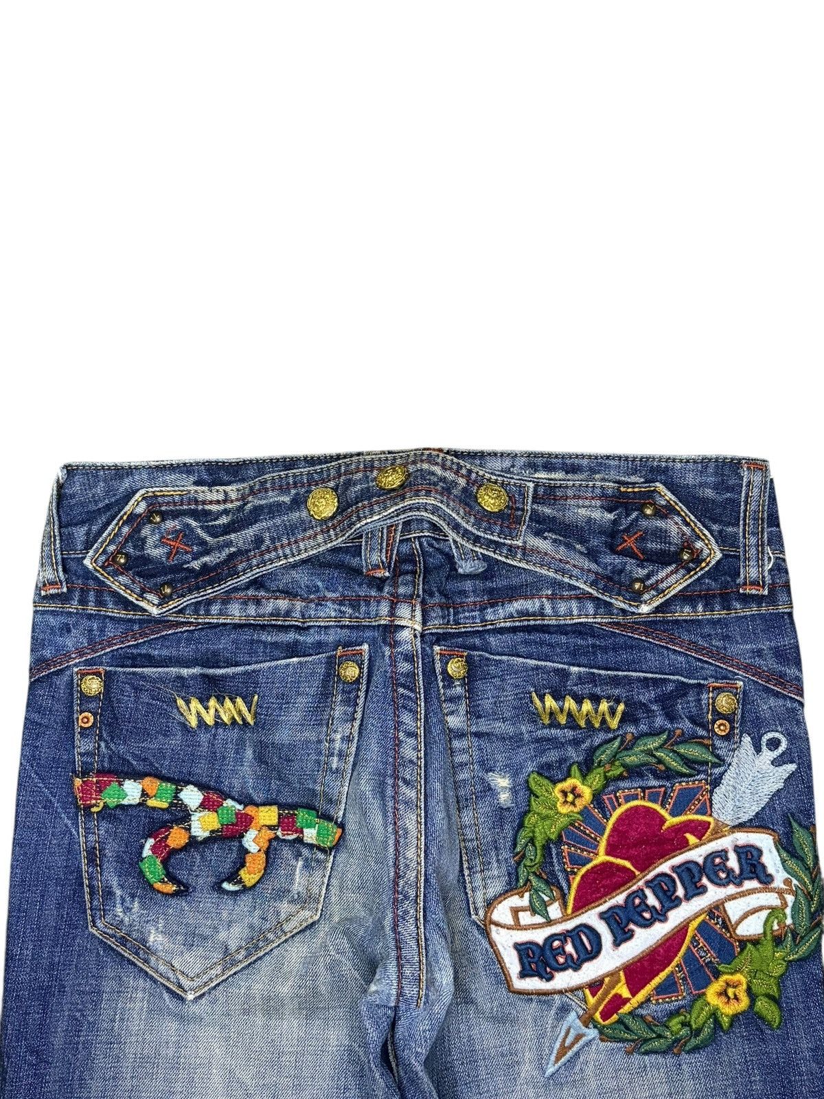 Hysteric Glamour Vintage Red Pepper Nice Embroidered Low Rise Flare Jeans Size 28" / US 6 / IT 42 - 3 Thumbnail