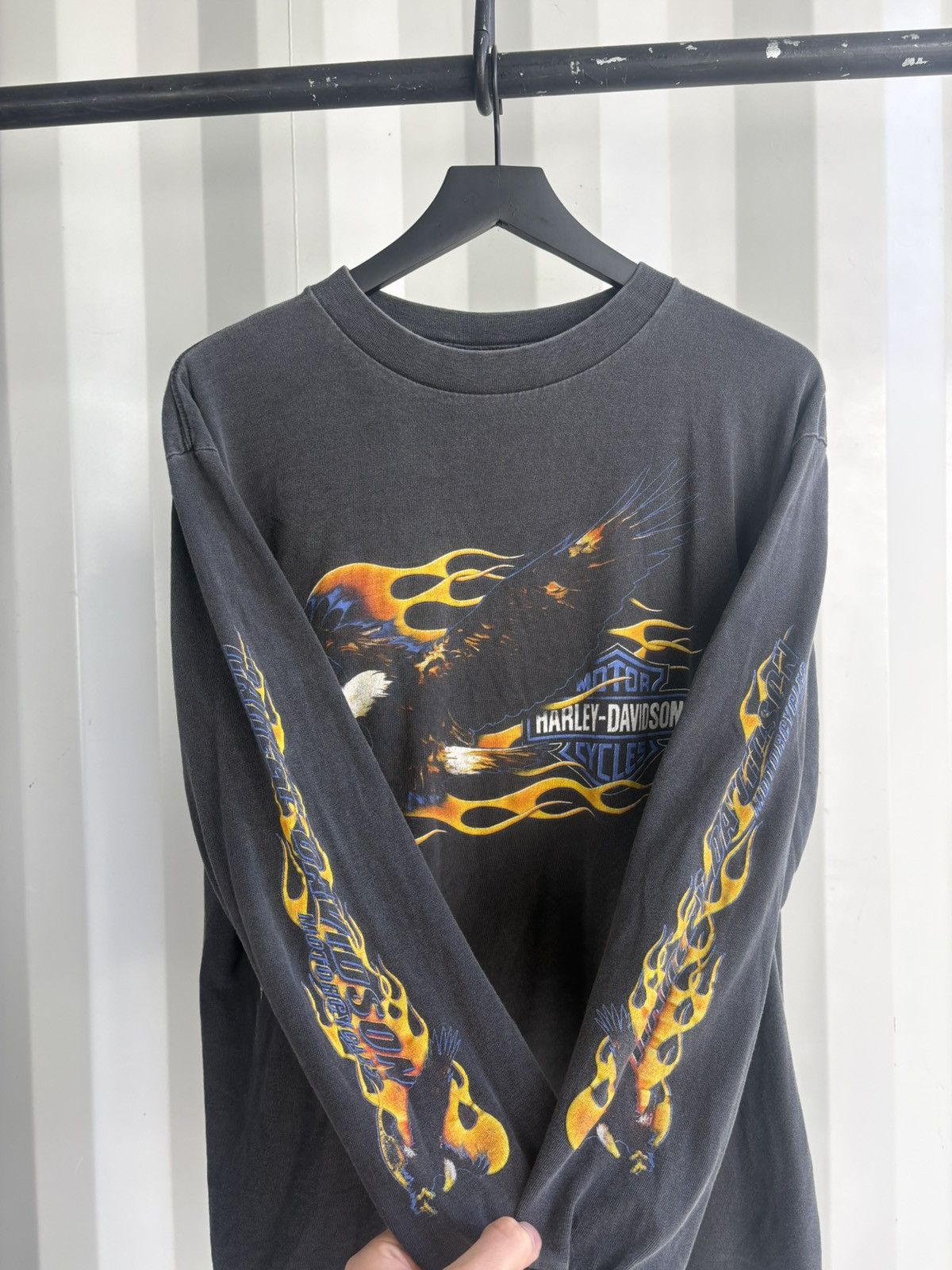 Harley Davidson Vintage Harley Freedom Flame Faded Shirt Band Grunge Size US L / EU 52-54 / 3 - 3 Thumbnail