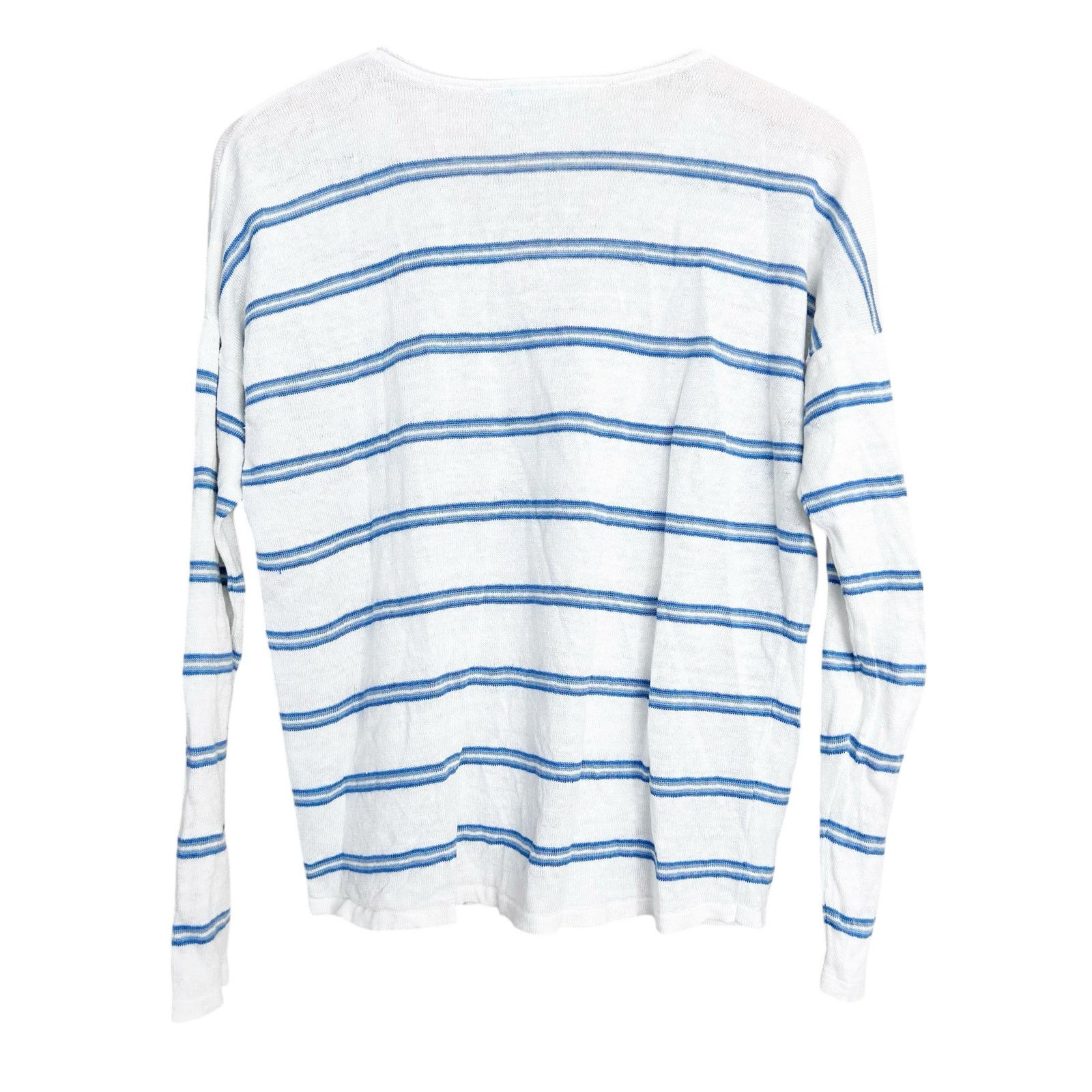 J.McLaughlin J. McLaughlin White Blue Striped Linen Long Sleeve Shirt M Size M / US 6-8 / IT 42-44 - 4 Thumbnail