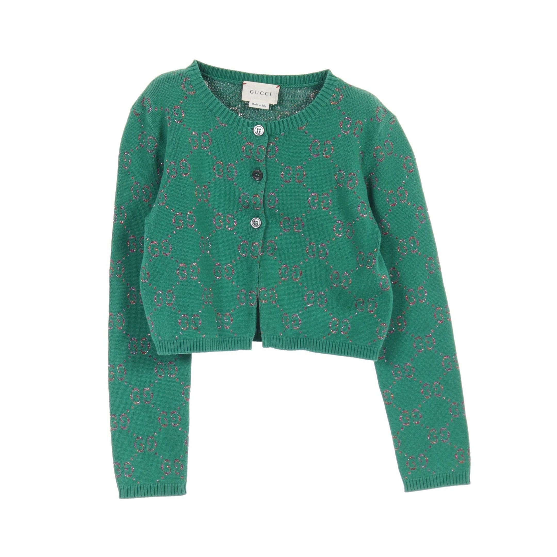 Gucci Gucci Gg Pattern Cardigan Crew Neck Cotton Green Kids Size ONE SIZE - 1 Thumbnail